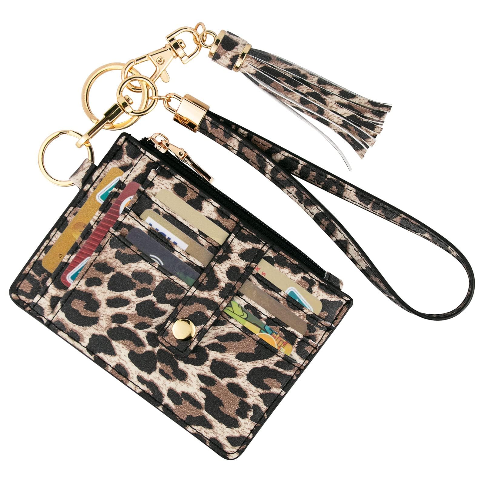 KNGITRYI Small Wristlet Wallets for Women RFID Credit Card Holder Wallet Keychain Wristlet Wallet Credit Card Wallets for Women (Leopard)
