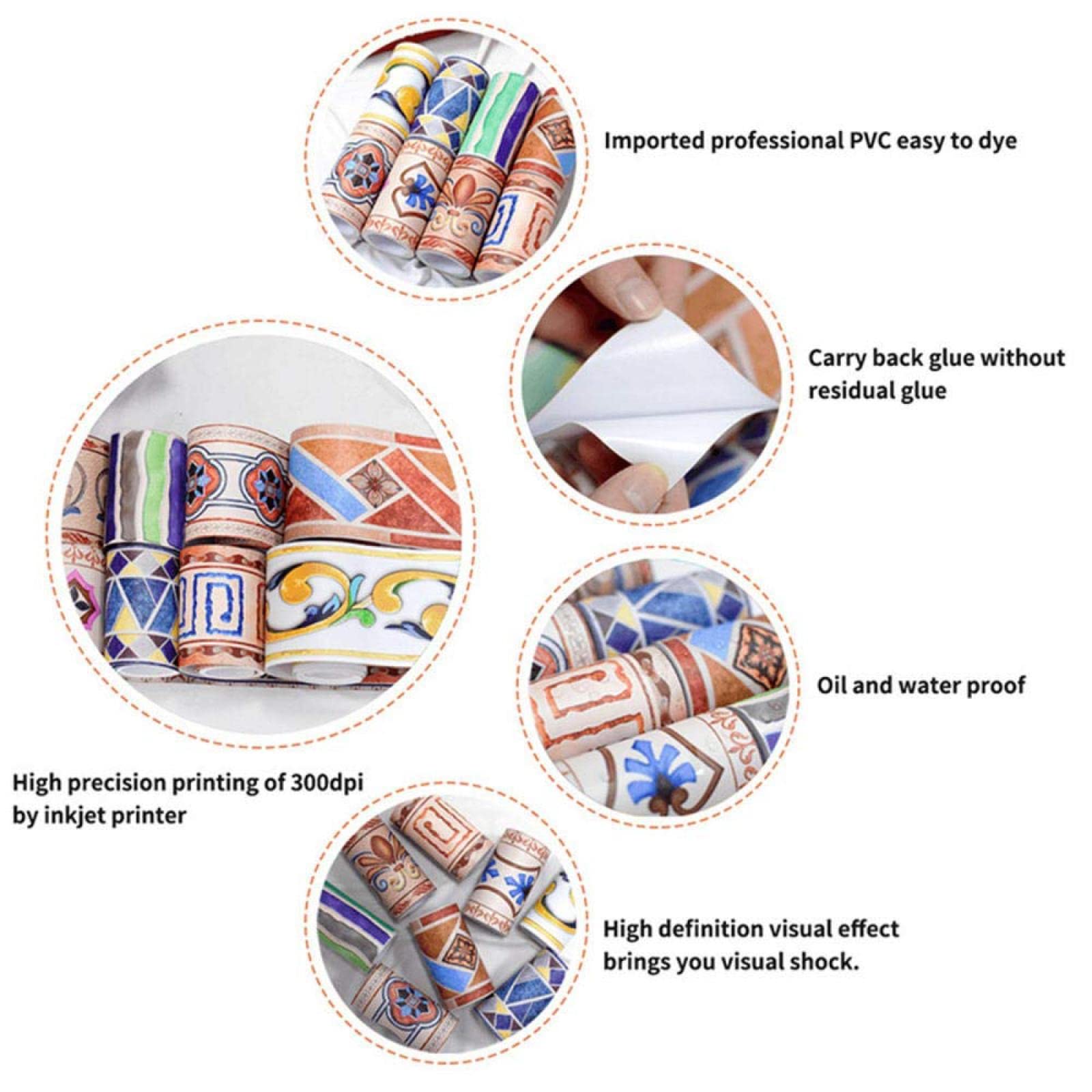 Bordo Carta Da Parati Mosaico Blu - Adesivo Rimovibile 10x500 Cm, PVC Impermeabile Per Cucina/Bagno - Foto 8