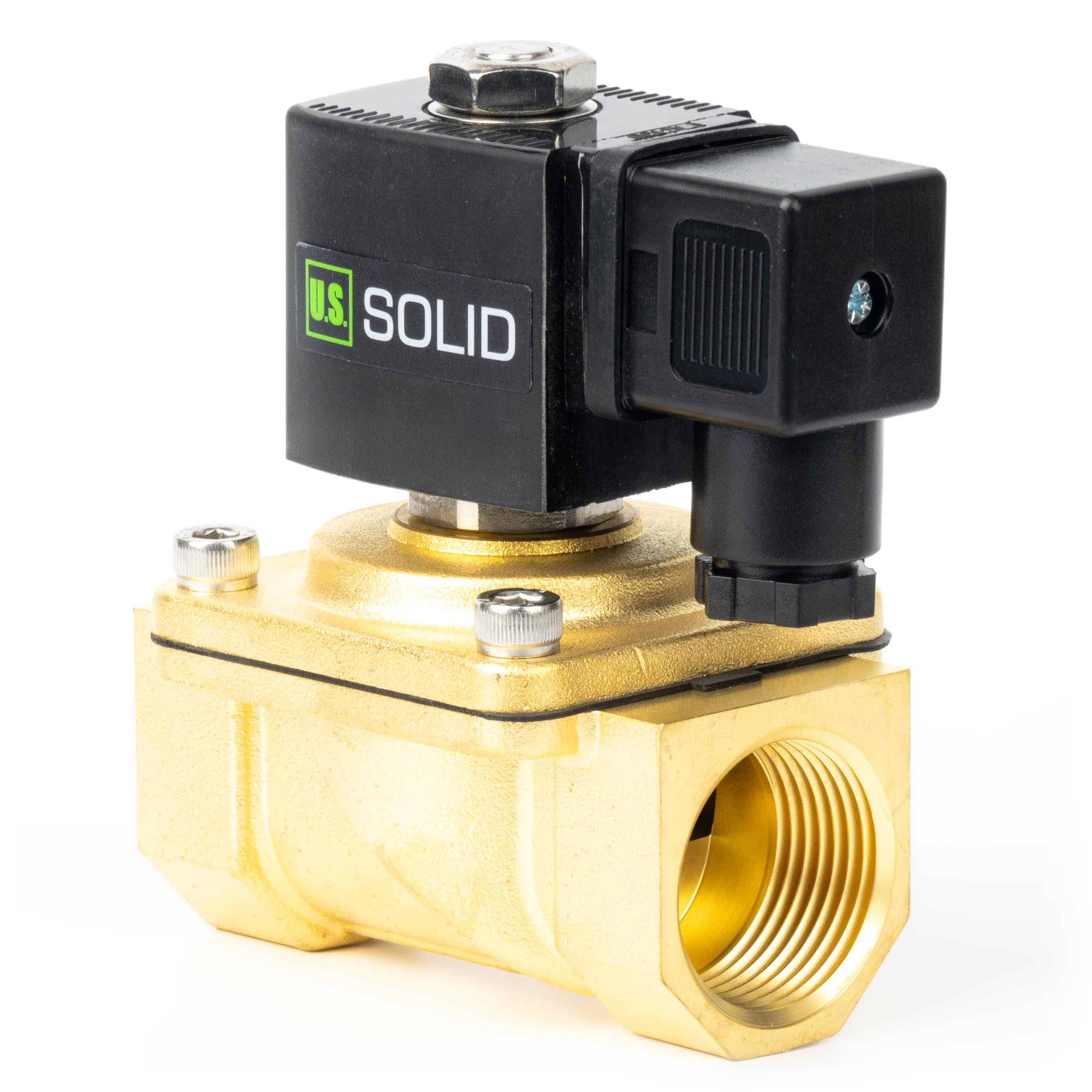 U.S. Solid Válvula solenoide de 1 pulgada, latón CC 12 V con sello Viton, normalmente cerrada, tipo caja de conexiones, rosca G