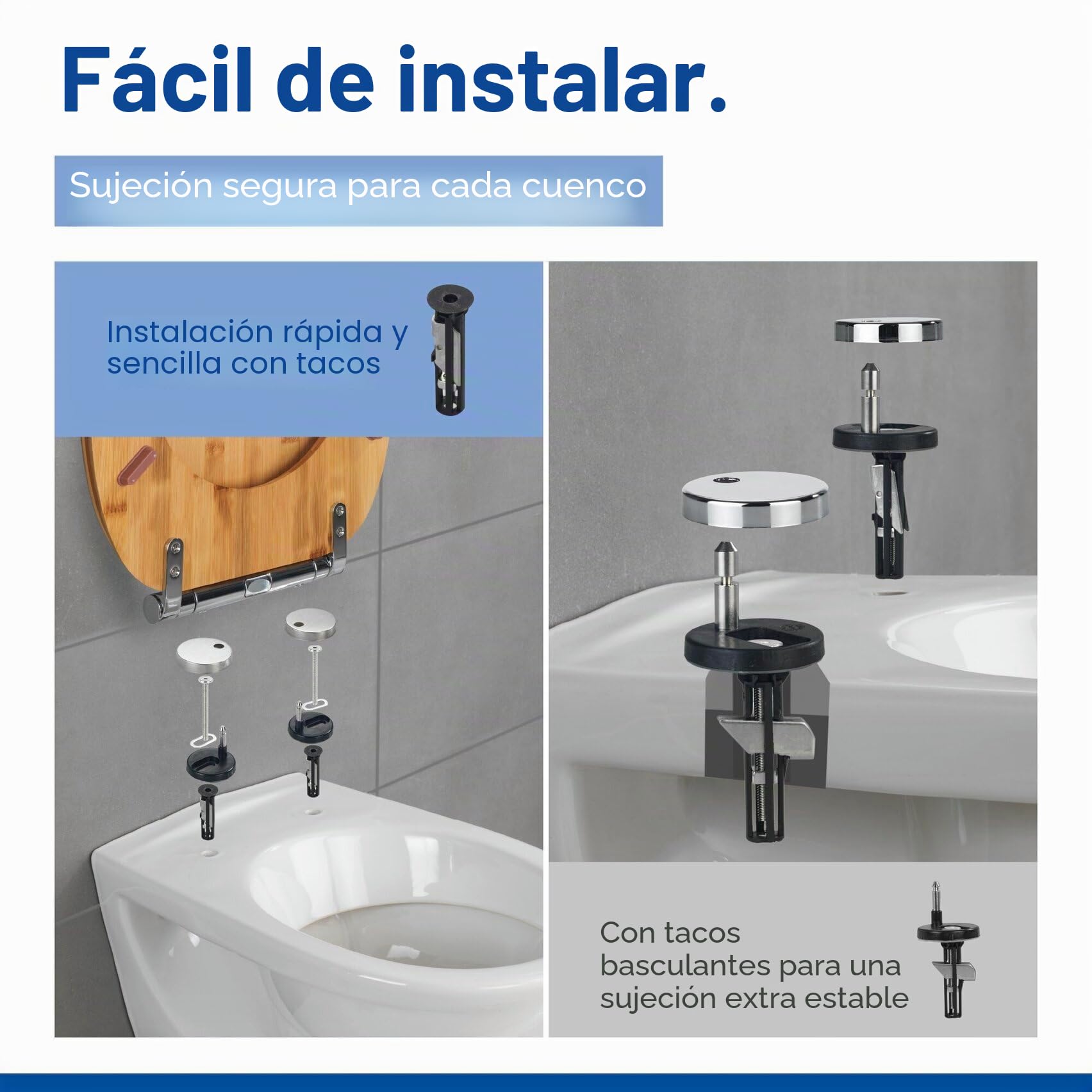 WENKO Asiento de WC Bambusa, asiento de inodoro de bambú con cierre suave y fijación higiénica Fix-Clip, multilacado y resistente a la humedad, (An. x P): 34,5 x 40,5 cm, natural