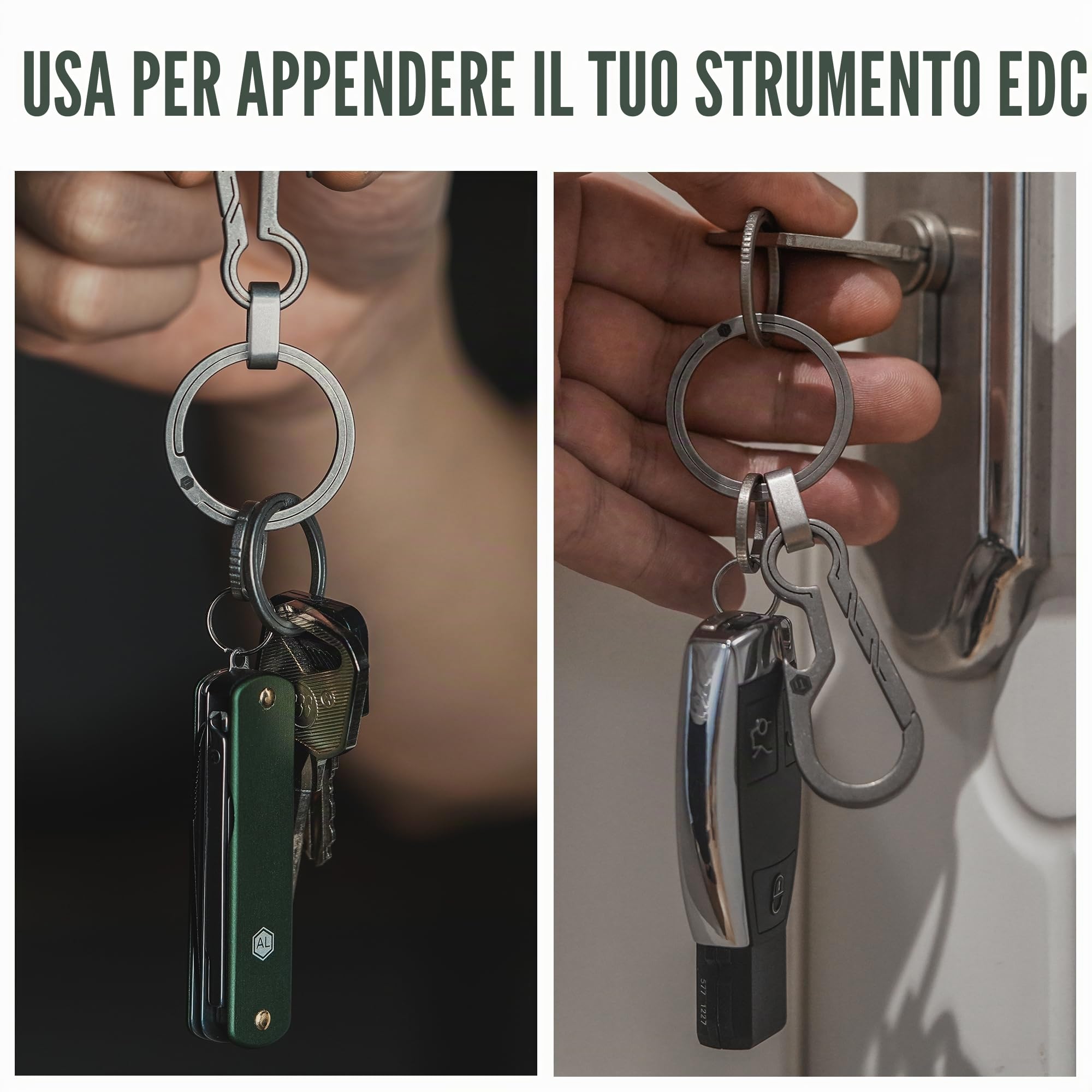 KeyUnity Anelli Portachiavi piatto in lega di titanio, anello diviso a spinta laterale Facile accesso a chiavi (Esistono molte varianti, il numero di portachiavi si basa sull'immagine principale)