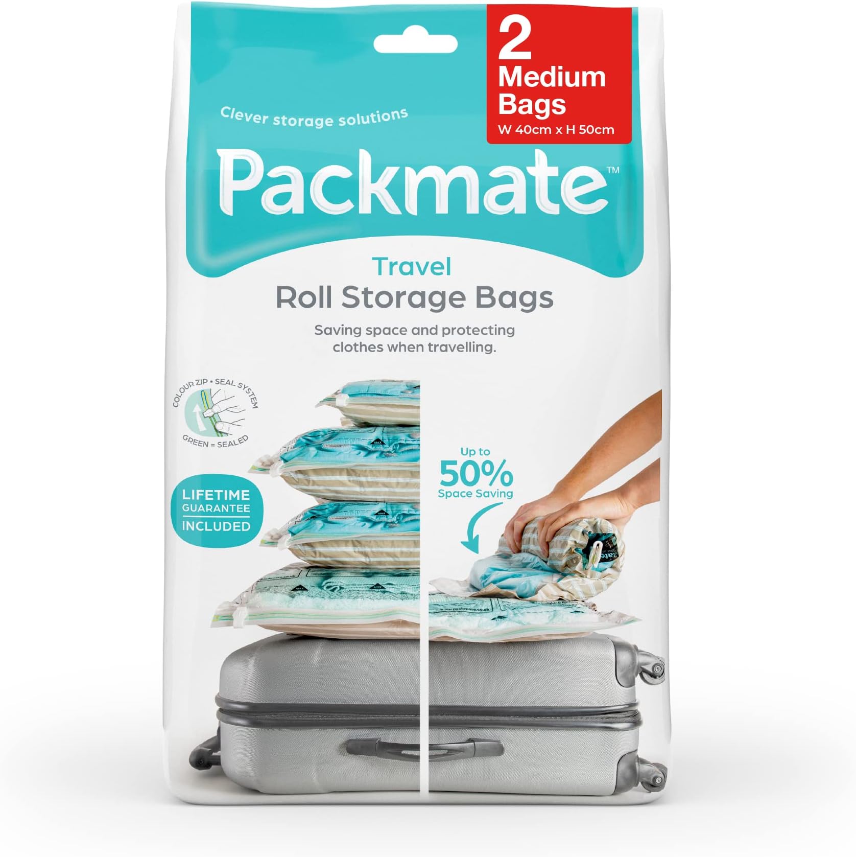 Packmate ยฎ 2 Roll Up Travel Vacuum Space Saver Storage Bags For Holidays, Travelling, Medium Suitcases & Rucksacks