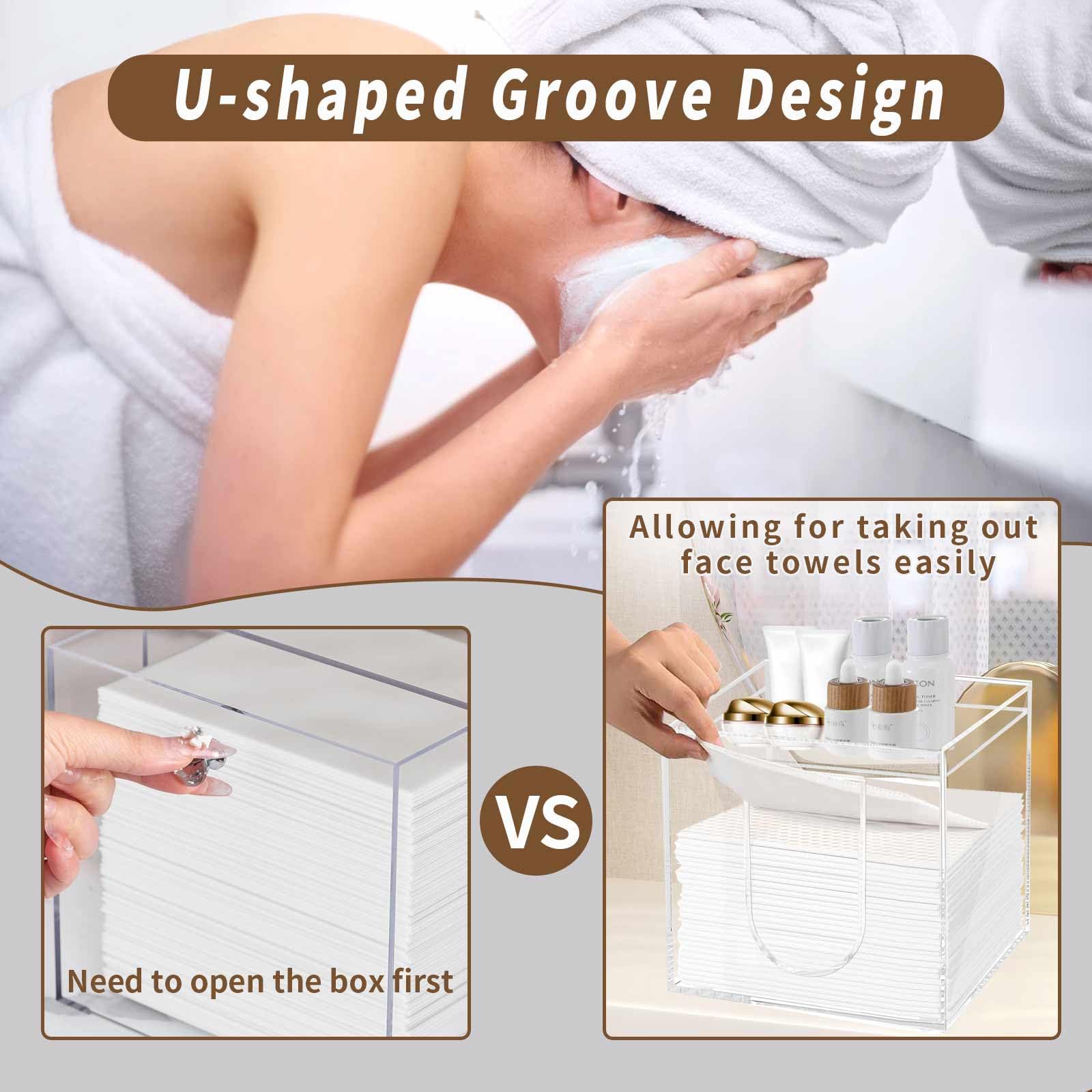 Porta Toallas Faciales Acrílico Con Tapa De Madera – Almacenamiento Transparente, Compatible Con Toallas Clean Skin Club
