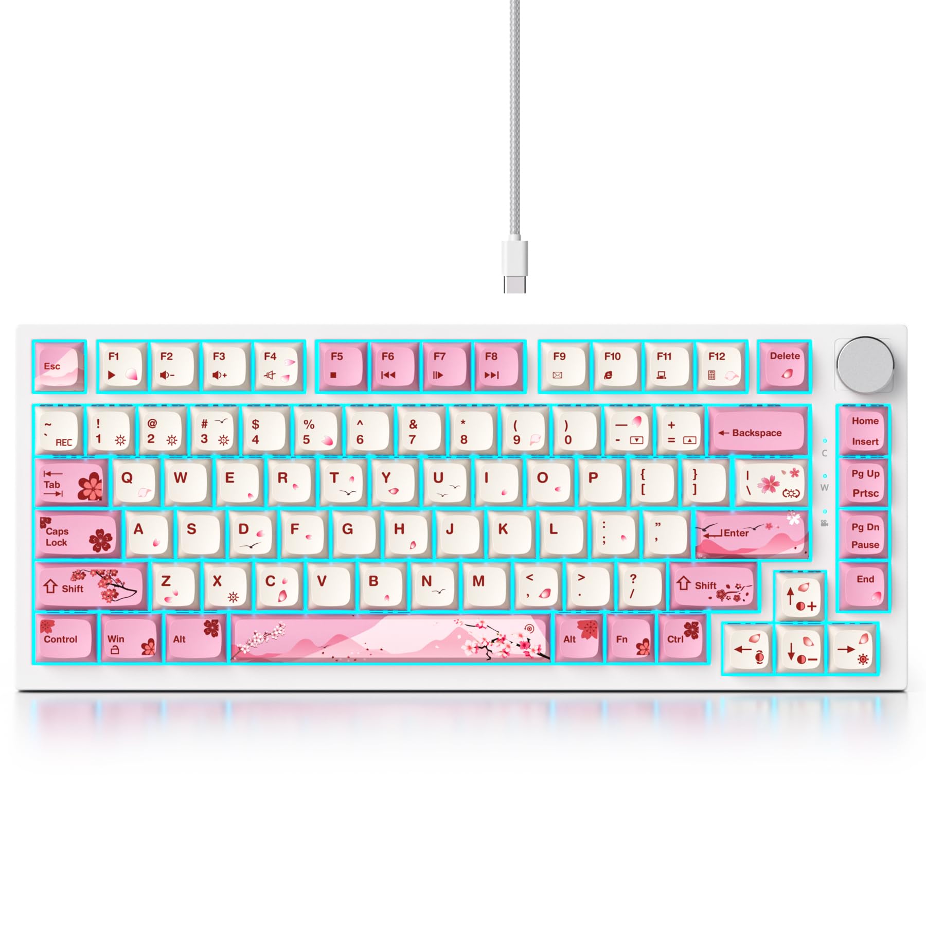 Fogruaden Wired 75% Percent Mechanical Keyboard, RGB Backlit 75 Percent Gaming Keyboard, Gasket Mount TKL Mechanical Keyboard, Hot Swappable Red Switch, NKRO Compact Pink Keyboard with Volume Knob