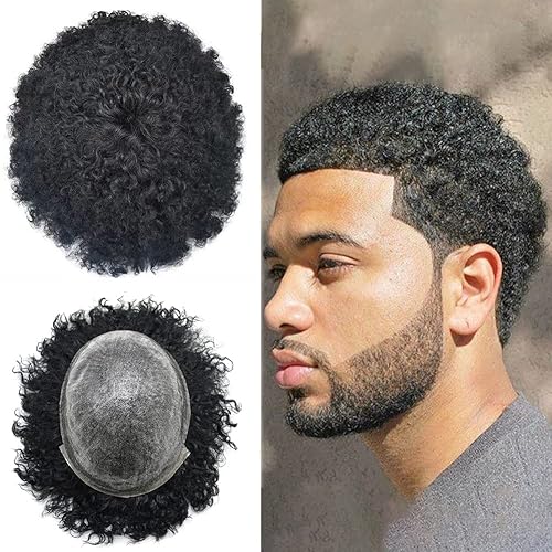 Notherss Afro Toupee para hombres negros unidad de cabello 100 humano todo tipo de base de poliuretano sistema de repuesto rizado tejido de moda 6