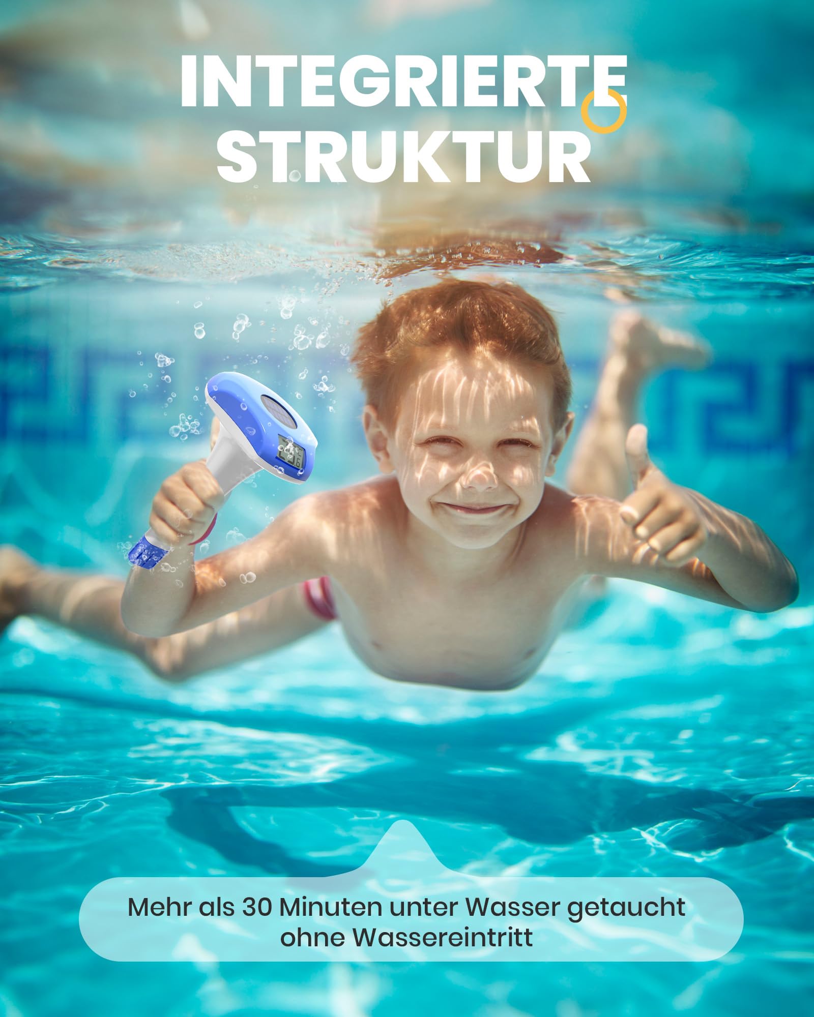 BALDR Pool Thermometer -Solarbetriebenes Schwimmthermometer, Nie wieder Batteriewechsel, IPX8 wasserdicht, mit Großem LCD-Display, Perfekt für Pool, Eisbad & Whirlpool