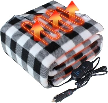 Electric Blanket,12 Volt Heated Blanket,Car Heated Travel Blanket, with a Timer, Warm Blanket for Cars,Office,Travelling AT, 57"x40"