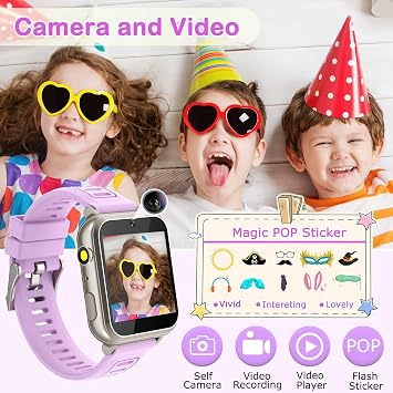 Kids Smart Watches Girls Gift for Girls Age 6-12, 24 Puzzle Games HD Touch Screen Kids Watch with Video Camera Music Player Pedometer Flashlight 12/24 hr Toys for 7 8 9 10 11 12 Year Old Girl Boys