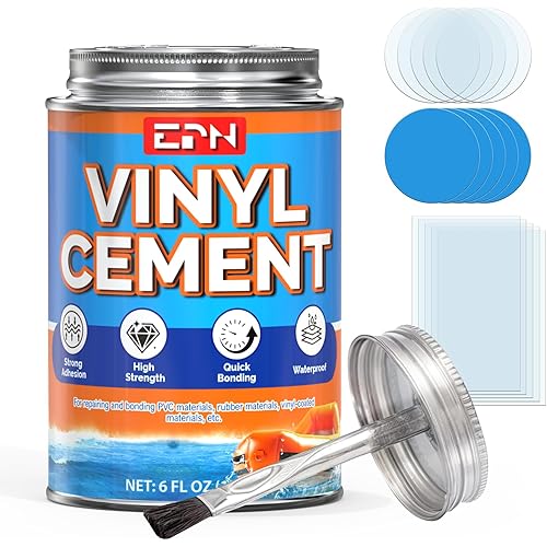 EPN Vinyl Cement, High Strength Vinyl Glue, Waterproof Pool Liner Repair Kit for Inflatables, Air Mattress, Swimming Ring, Tent, Bounce House, Inflatable Toys, Kayak (6 oz)