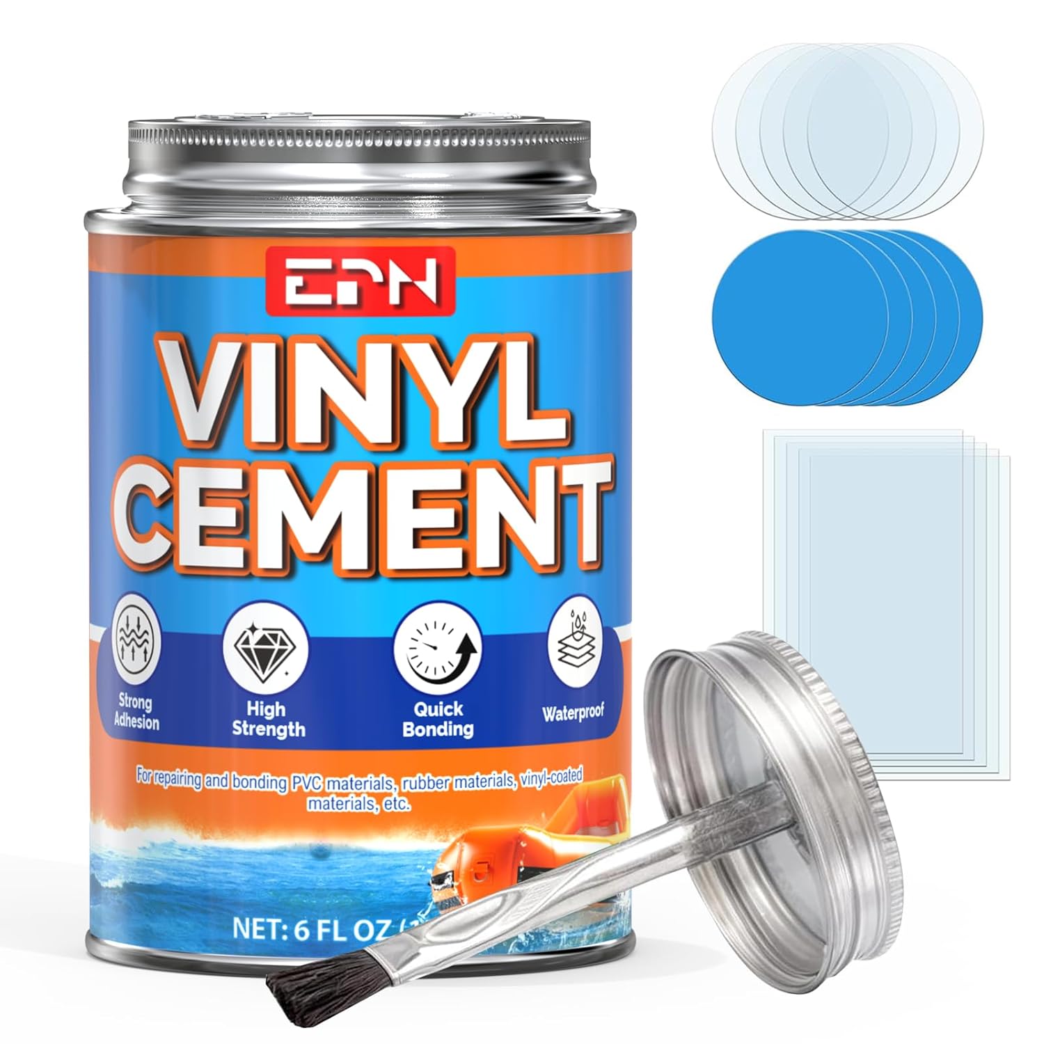 EPN Vinyl Cement, High Strength Vinyl Glue, Waterproof Pool Liner Repair Kit for Inflatables, Air Mattress, Swimming Ring, Tent, Bounce House, Inflatable Toys, Kayak (6 oz)