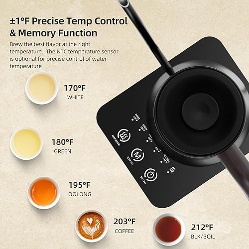 Miniatura 2 de Panana Hervidor eléctrico, hervidor eléctrico de cuello de cisne, control de temperatura con pantalla LCD, hervidor de té para verter sobre café,