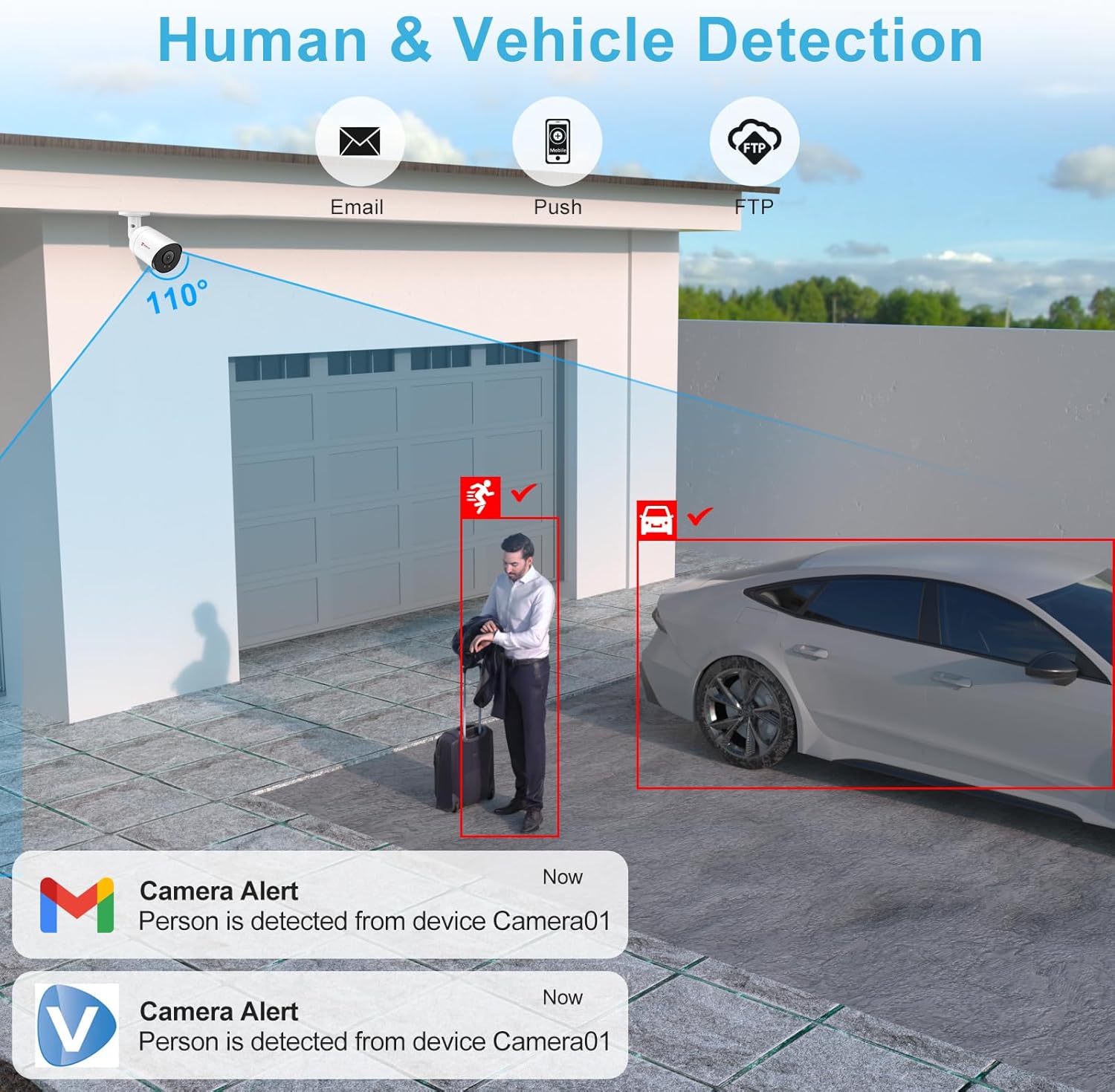 Anpviz 6MP Bullet PoE IP Camera with Human & Vehicle Detection, Security IP Camera Outdoor Indoor, 100ft Smart Color Night Vision, 2.8mm Lens, MicroSD Slot(up to 256GB) for 24/7 Recording (U Series)