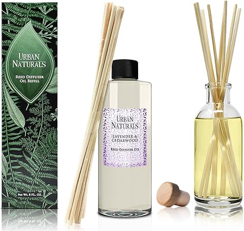 Miniatura 5 de Urban Naturals Repuesto de difusor de varillas de aceite esencial de cedro de lavanda, tamaño grande de 8 onzas, incluye un juego gratis de varillas