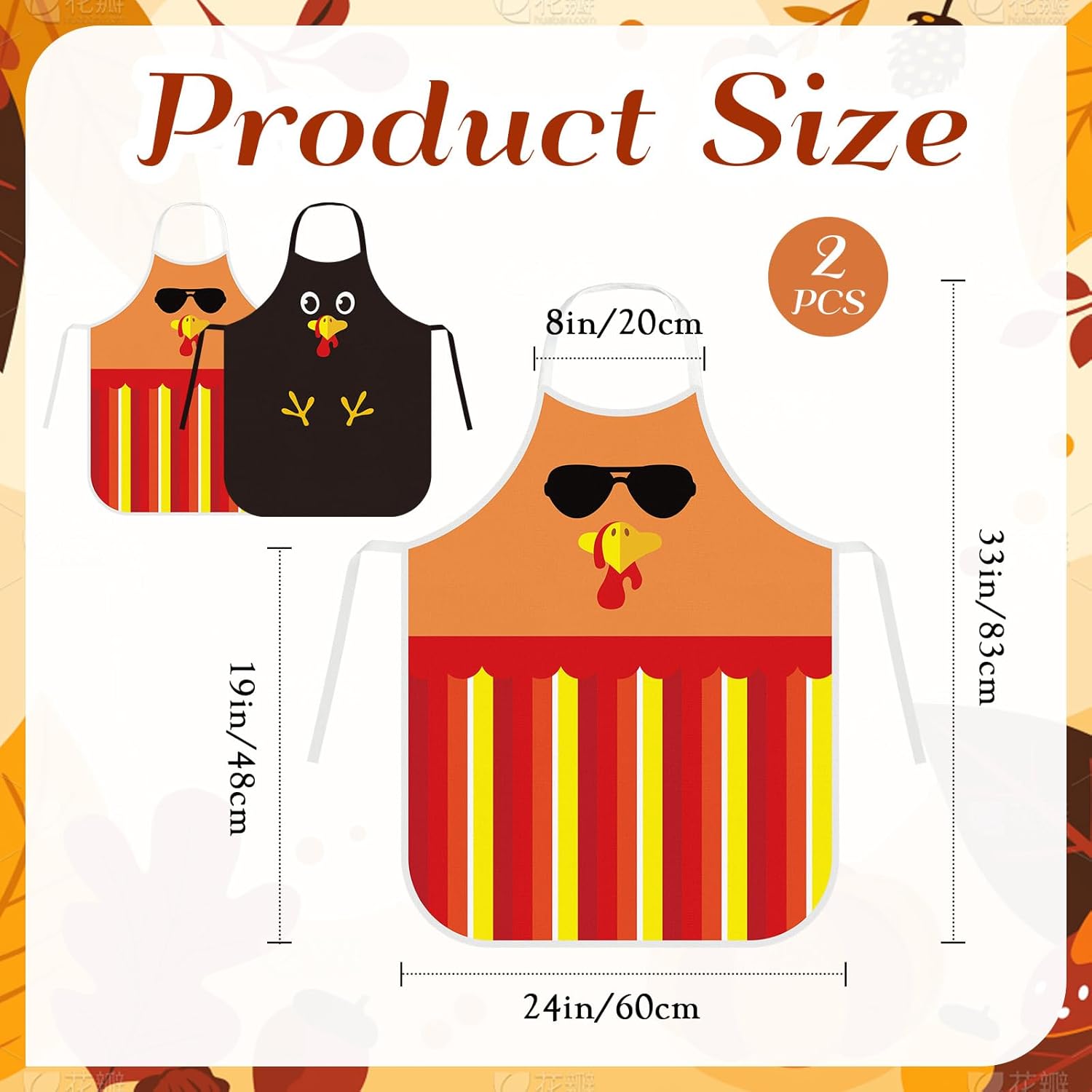 2 Pcs Thanksgiving Turkey Apron Cute Thanksgiving Day Turkey Kitchen Kids Cooking Apron Cooking Chef Aprons Funny Fall Adjustable Baking Aprons for Boys Girls Holiday Party Kitchen Gift - Image 2