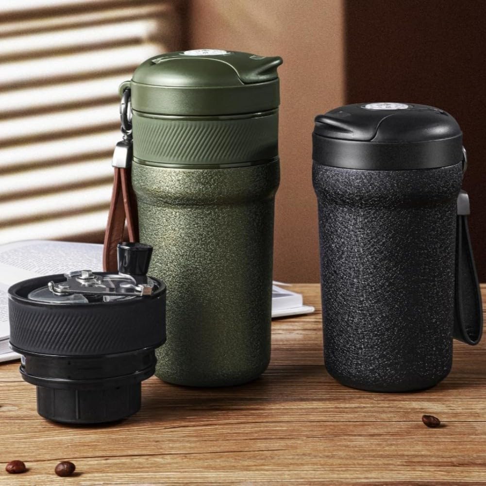 Molinillo de café manual de acero inoxidable con taza integrada para prensa de espresso, café por goteo, molinillo de mano portátil resistente al óxido para viajes, hogar, uso al aire libre