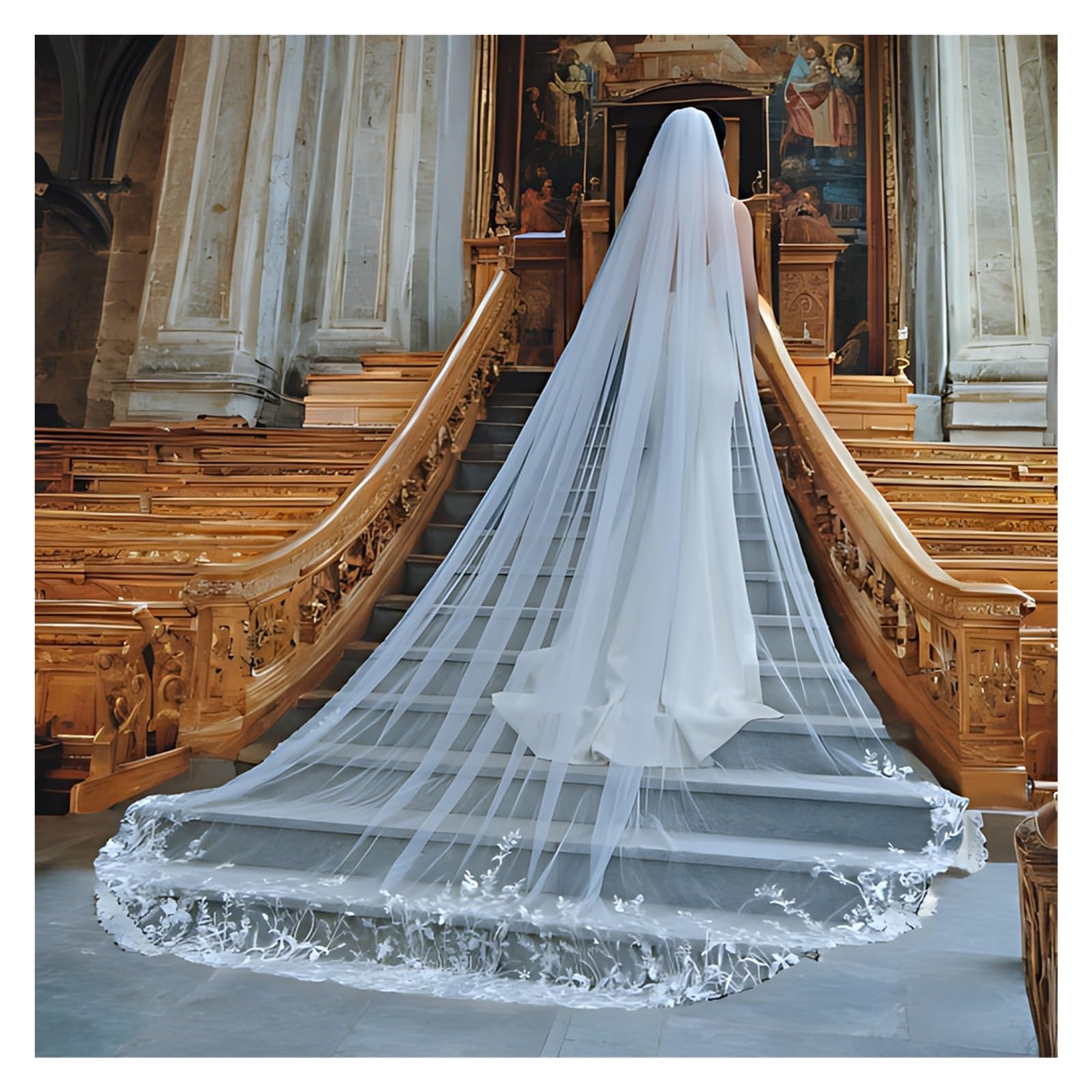 Velo da Sposa Veli da Sposa Abiti da Sposa Lunghi Accessori per veli Ricamo in Pizzo Extra (Bianco Sporco)