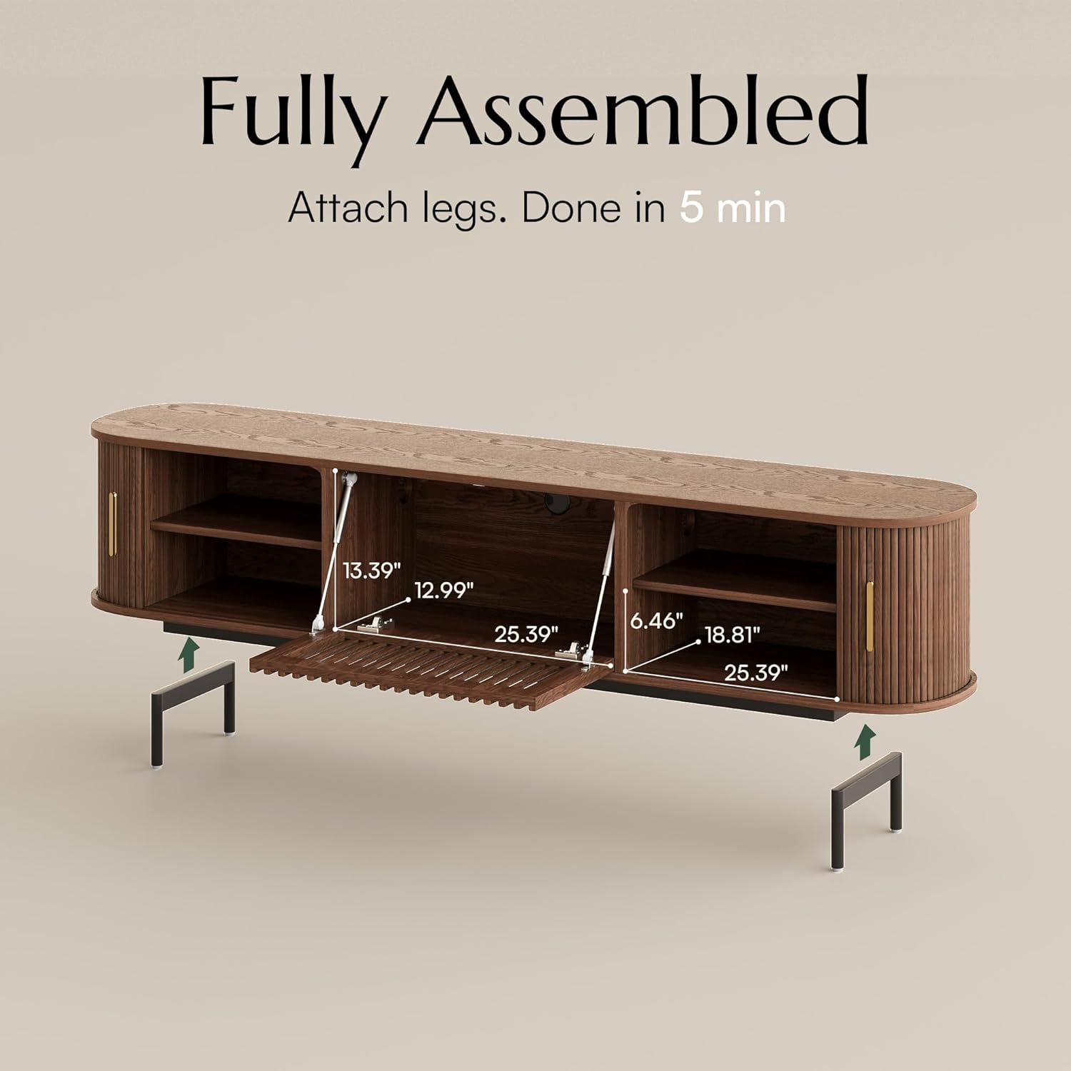 POVISON Fully-Assembled Mid Century Modern TV Stand for 65 inch TV, Sliding Door Entertainment Center with Storage, Wood TV Console, Media Console for Living Room Bedroom(Walnut, 70.87")