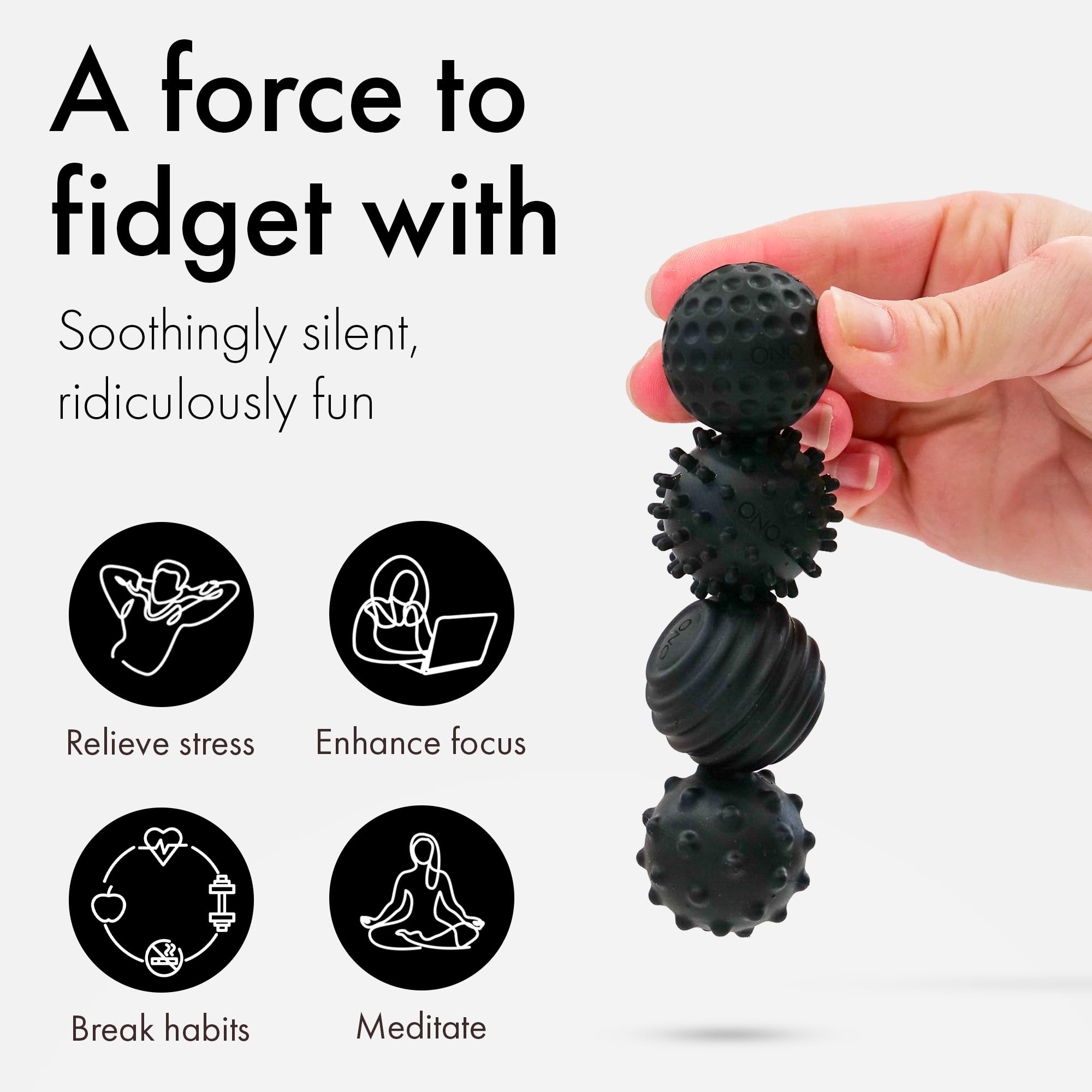 ONO Signets - Silicone Magnetic Balls with Textured Dimples, Bumps, and Waves, Onyx, 21.67 mm - Image 4