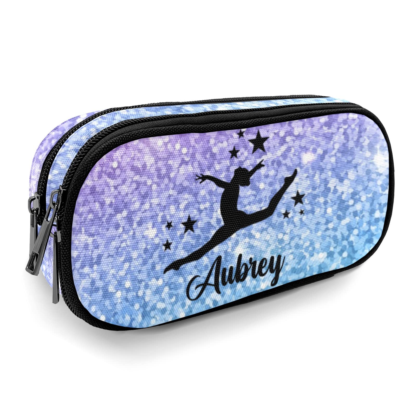 Yeshop Gymnastic Pink Purple Sequins Personalized Pencil Case Pouch Bag for Kids,Teen Girls & Boys,Zipper Pouch for Organizer Supplies Gift