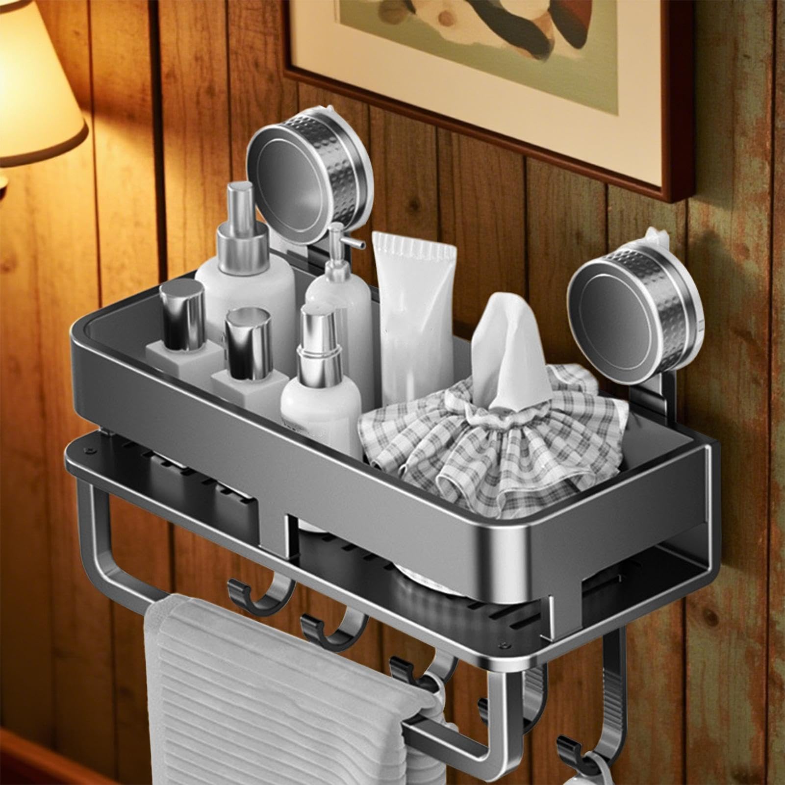 Contenitore per condimenti, organizer per condimenti da cucina, con ventosa, con 5 ganci, gadget da cucina per piastrelle, vetro, metallo, marmo, dispensa, soggiorno, appartamento,