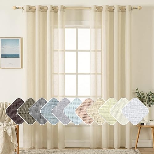 MIULEE 2 - Paneles de lino texturizado semitransparentes, cortinas elegantes para ventana, cortinas sólidas con ojales superiores, de gasa, para