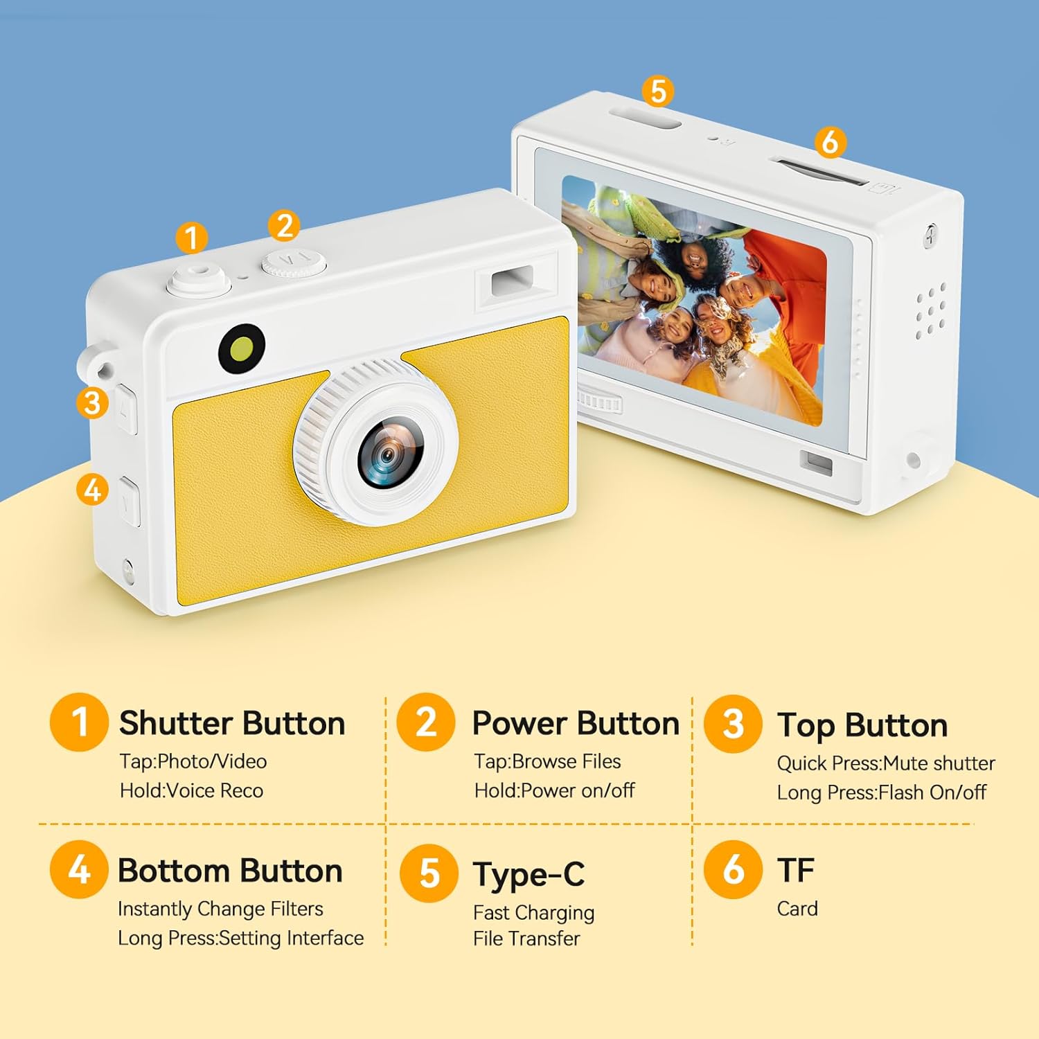 Mini Keychain Camera, 2K 20 MP Mini Digital Camera with 16G Card for Travel and Vlog, Long Battery Life, Photo Video Camera Compact and Portable for Kids, Teens, Yellow