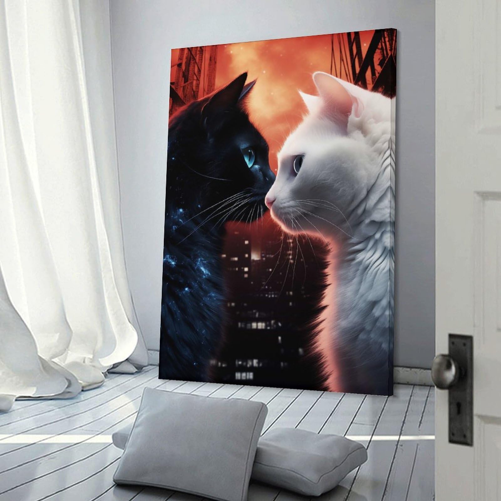 Junmoney Love of Cats Wall Picture Print 24x36inch(60x90cm), for Lounge Decor, Offices Or Entryway Styling, Versatile Wall Decor for Many Rooms