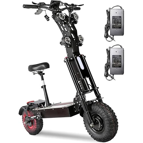Electric Scooter for Adults with Seat, High Power 10000W Dual Motor with NFC, Max Speed 65MPH & Up to 75Miles,14" Off-Road Tires, 72V/40Ah Large Capacity Battery