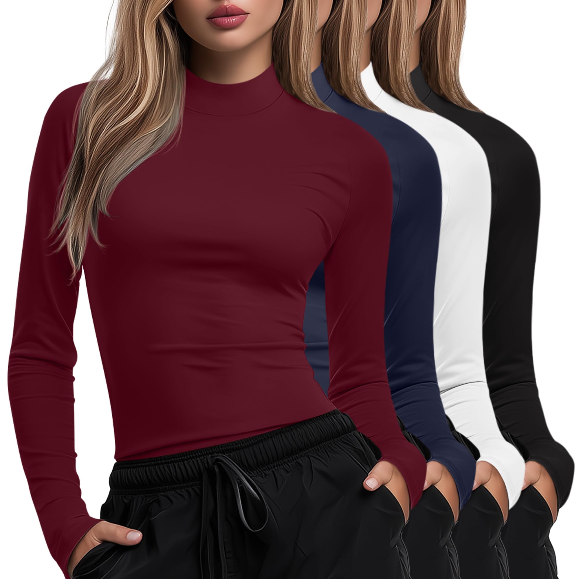 Xaatren 4 Pack Womens Long Sleeve Underscrubs Mock Neck Shirts