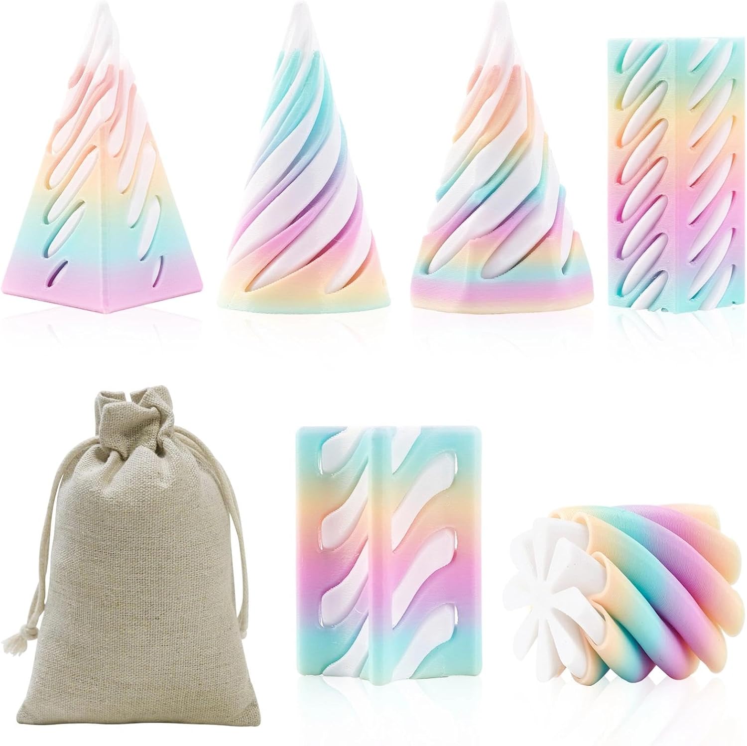 Impossible Cone Fidget Cone, Pack of 6 3D Printing Spiral Cone with 1 Storage Bag, 3D Stress Cone for Adults, Gradient Rainbow Colour, 3D Printed Things for Stress Relief