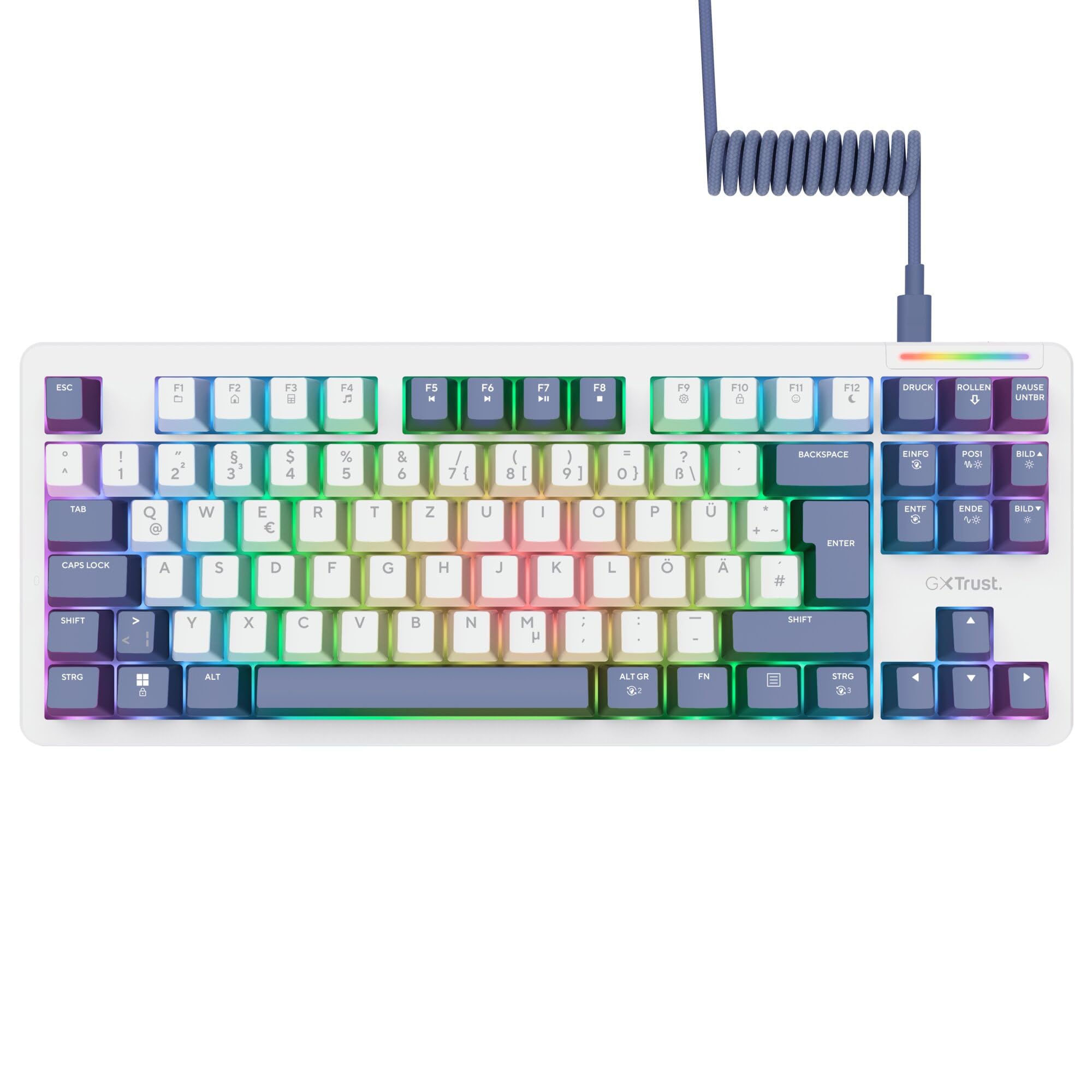 GXTrust 872 Xyra Gasket TKL Mechanische Tastatur QWERTZ Layout, Hot-Swap Creamy Gaming Tastatur 80%, USB Kabel, RGB Beleuchtung Programmierbar, 5-pin Leobog Linear 60M Schaltern für Gamer, Weiß