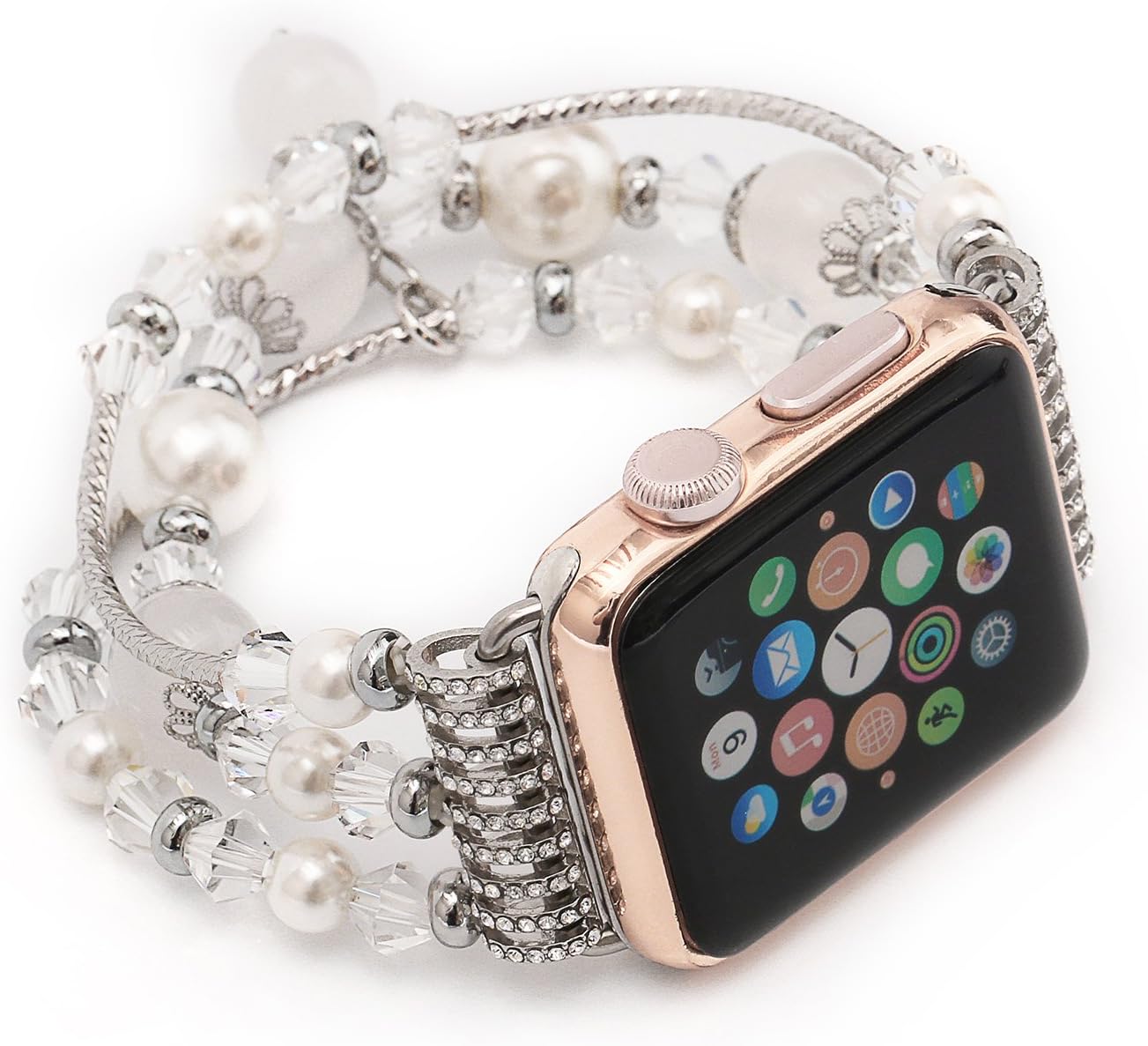 DAHASE Compatible for Apple Watch Band, Agate Beads Wristband Bracelet for iWatch Smart watch Jewelry Replacement Strap For Apple Watch Series 6 5 4 3 2 1 SE -White 38mm or 40mm