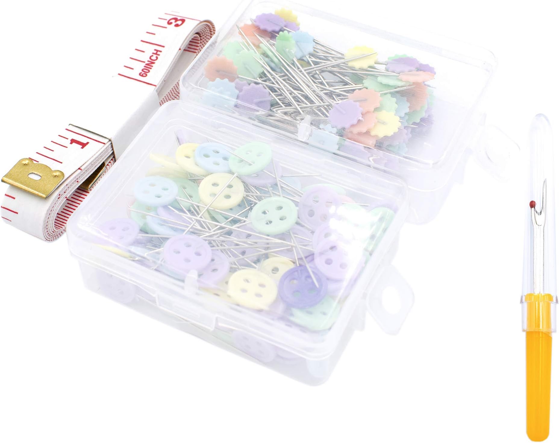 Firefly 200PCS 1.8 Inch Assorted Color Flat Button &Flower Head Pins Colorful Quilting Pins Boxed for Sewing DIY Projects