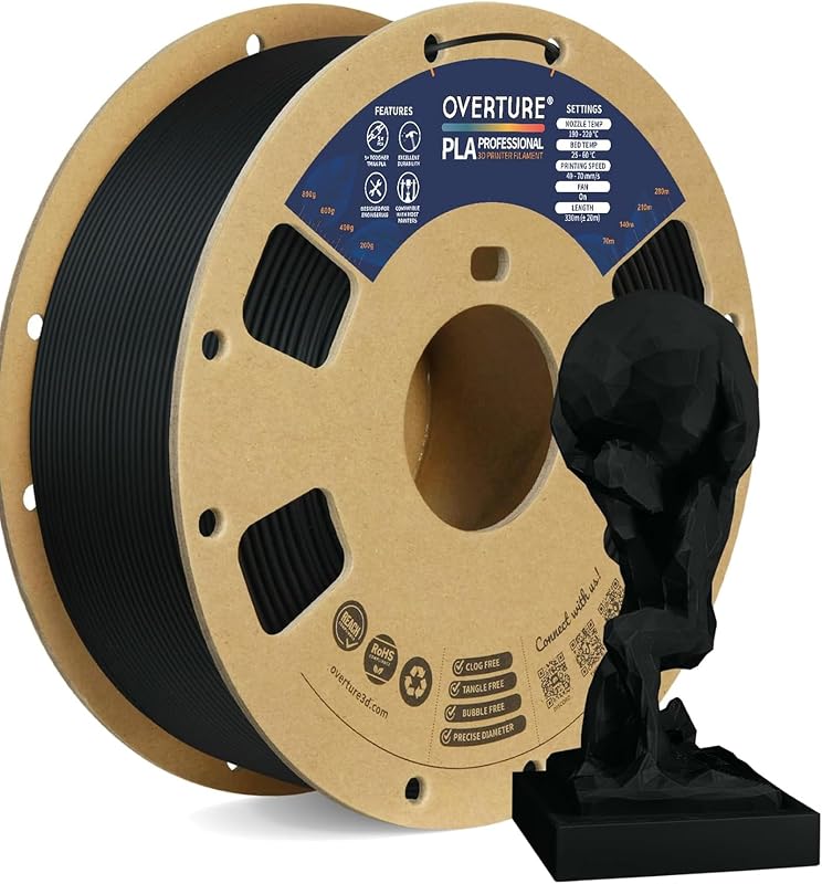 OVERTURE PLA Plus (PLA+) 3D Printer Filament 1.75mm, 1kg Black | Stronger & More Durable, Tangle-Free 1kg (2.2lbs), High Precision +/- 0.02mm, Fit Most FDM 3D Printers (Black)