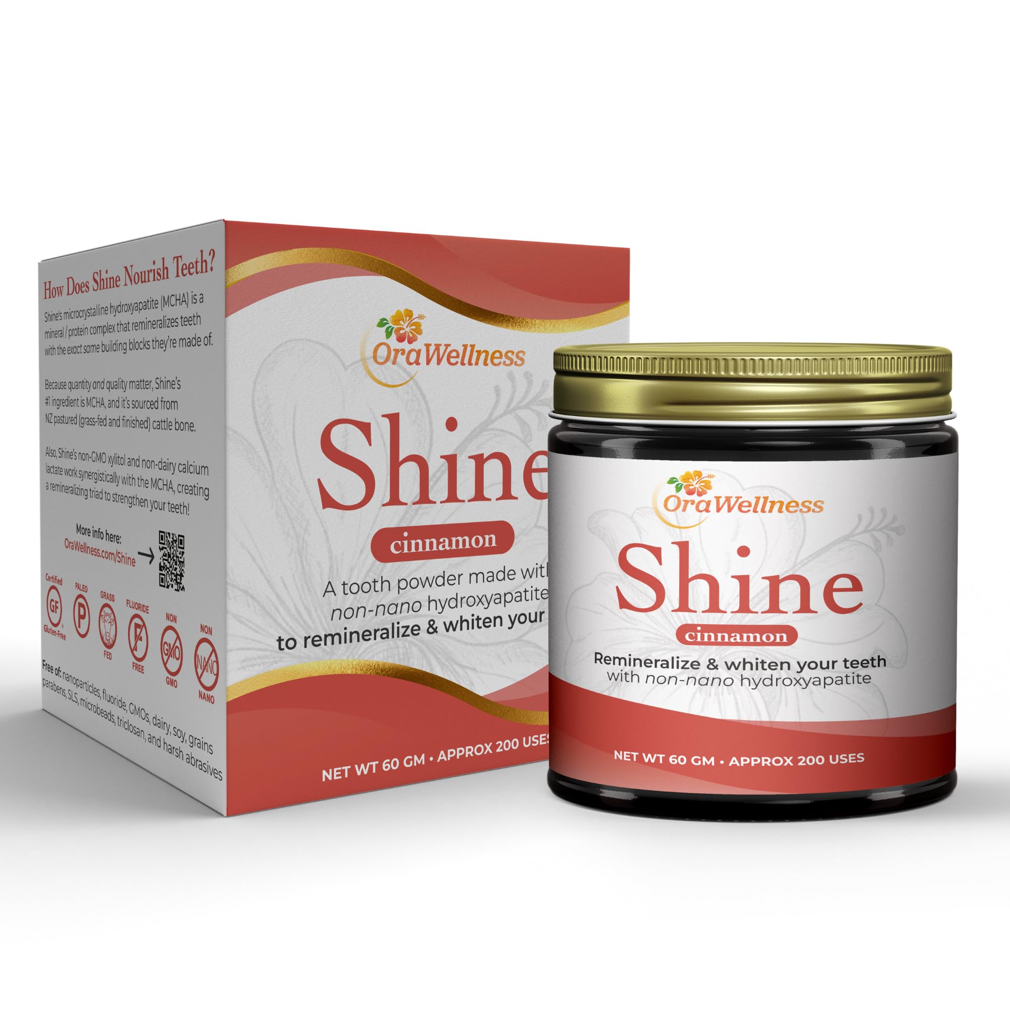 Shine Remineralizing Tooth Powder, Natural Teeth Whitening Powder with Hydroxyapatite, Fluoride Free Tooth Repair, Teeth Polish & Stain Remover, Cinnamon Flavor, 2.11 oz