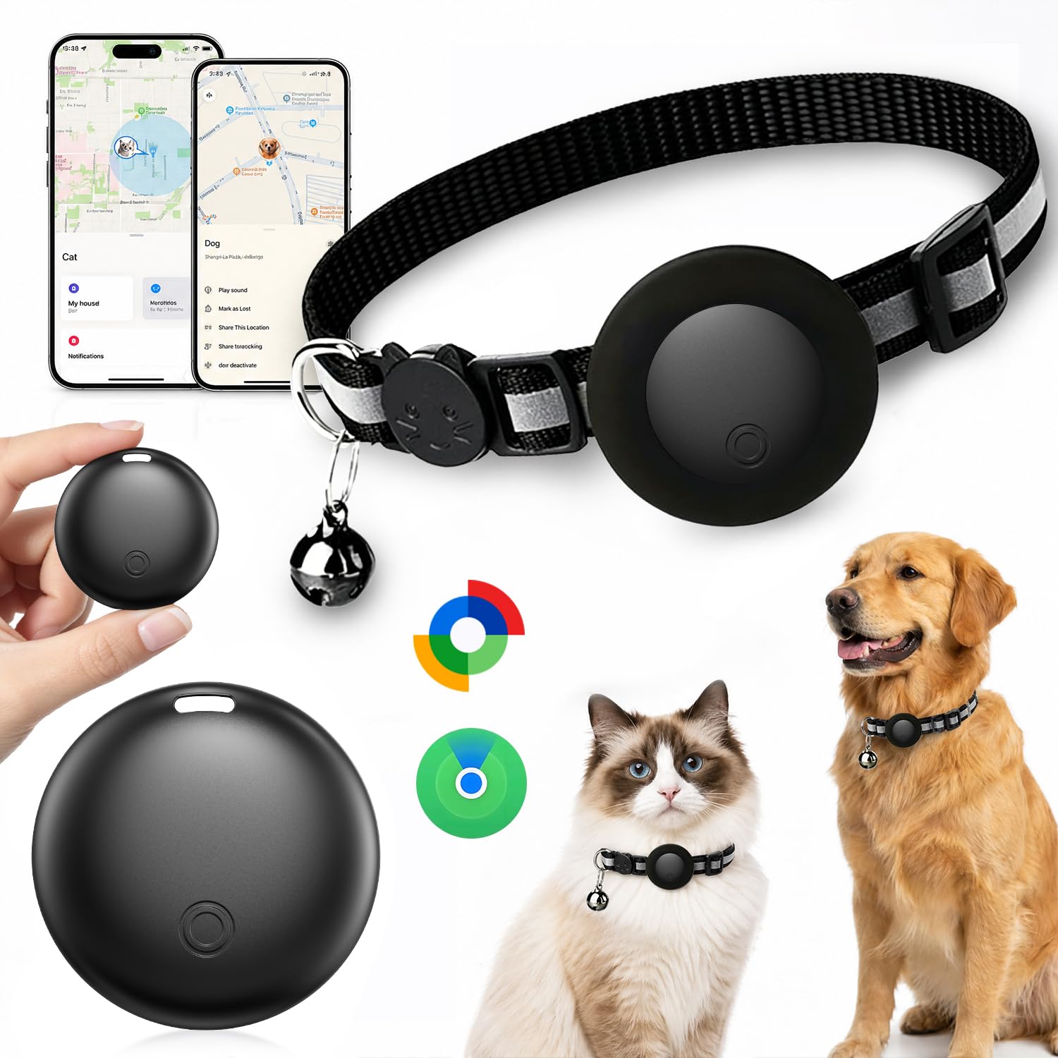 Collare GPS Gatto,Smart Tracker Cani Senza Abbonamento con IOS che Android | Localizzatore Tag per Animali Impermeabile IP67 Collare con Fibbia per Gattini Cani di Piccola Taglia Leggero & Confortevole