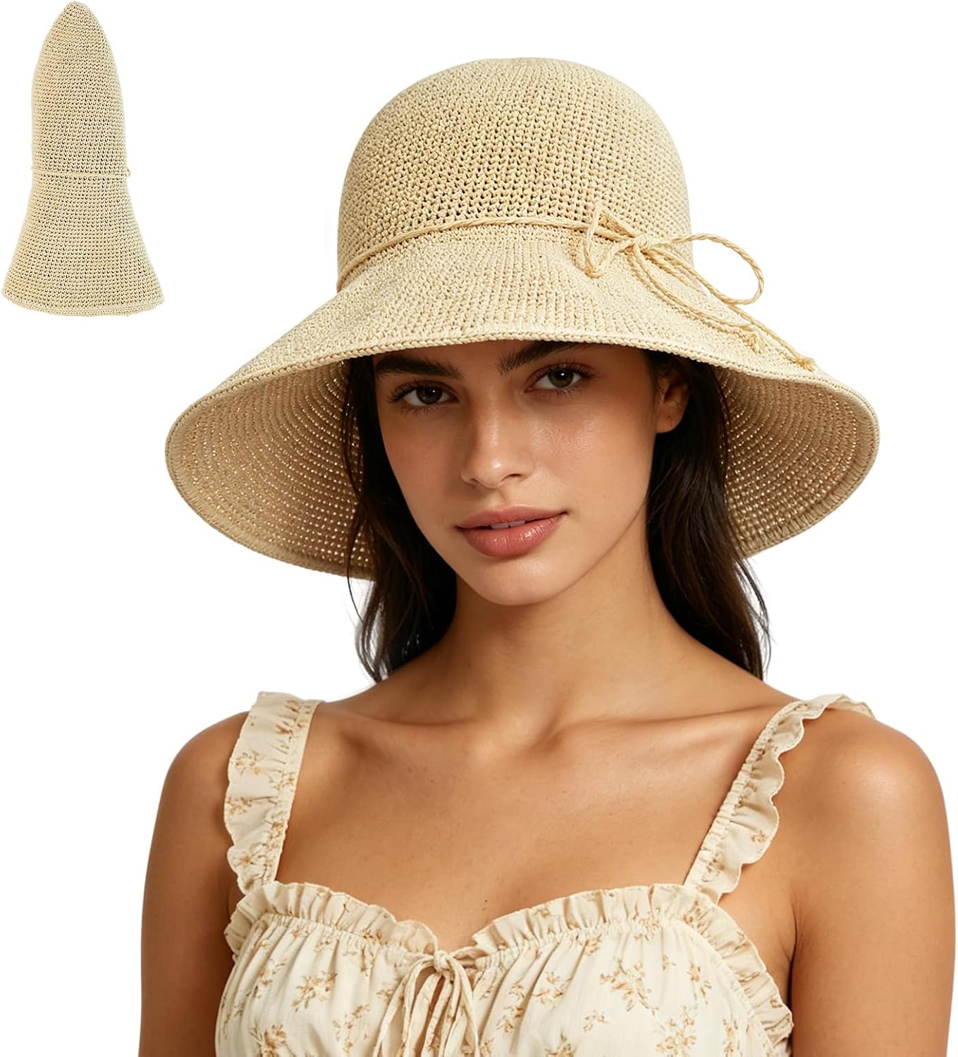 Elegant Wide Brim Straw Hat for Women Handwoven Foldable Sun Hat for Beach, Summer Vacation, Garden Party and Travel