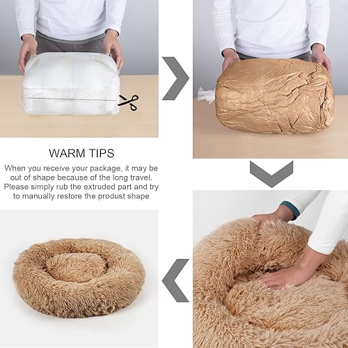 Miniatura 8 de Cama calmante ortopédica para mascotas, diseño redondo con forma de rosquilla redonda y de felpa, para perros y gatos grandes, medianos y pequeños