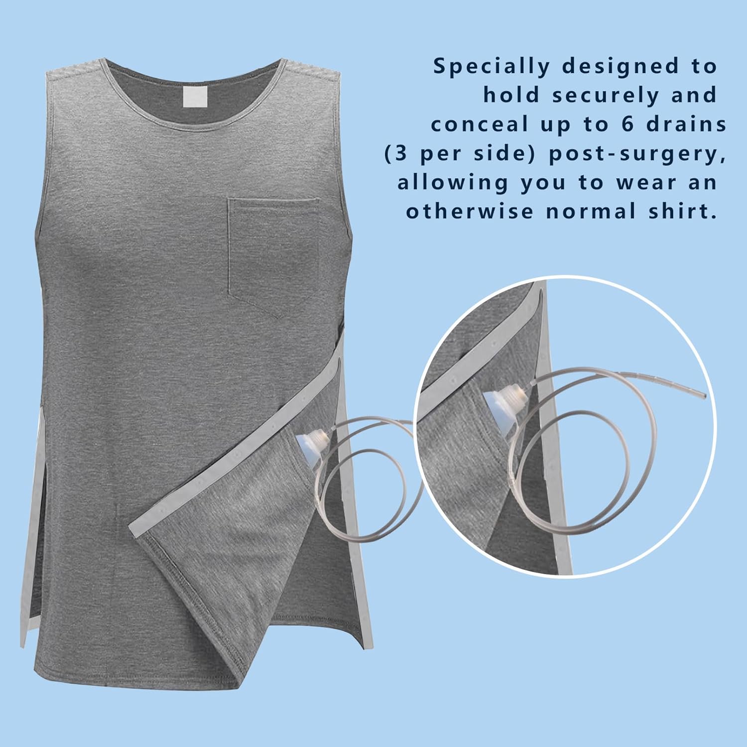 Unisex Shoulder Snap-Access Tank Tops Post Surgery Shirts Tear Away Chemo Shirt Clothes After Rotator Cuff Surgery - Image 5