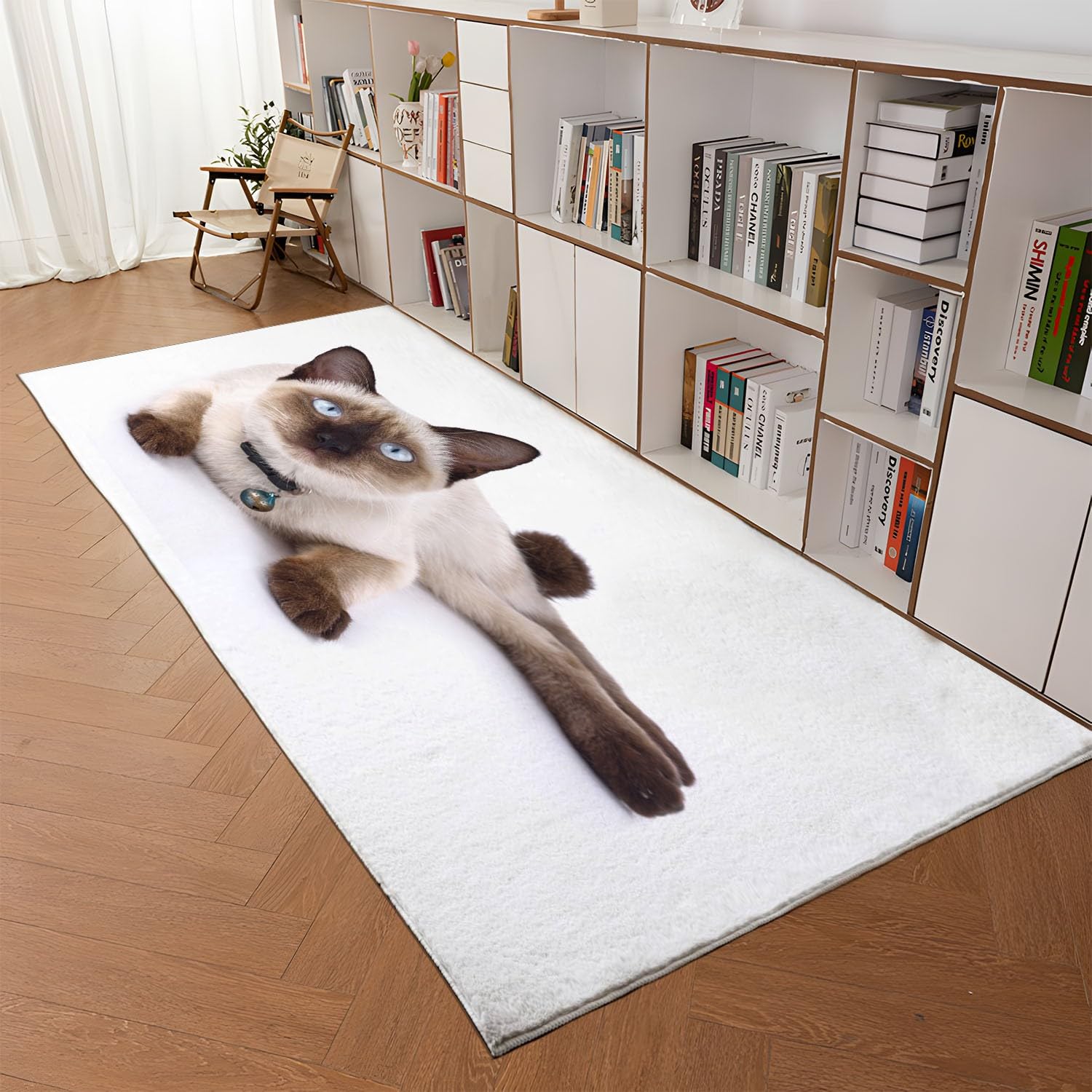 Weiß Waschbarer Teppich Siamkatze als Haustier Teppich Wohnzimmer 120x170 Teppich Kurzflor Modern Teppich Schlafzimmer Teppich Groß Weiche rutschfest Waschbarer Teppich
