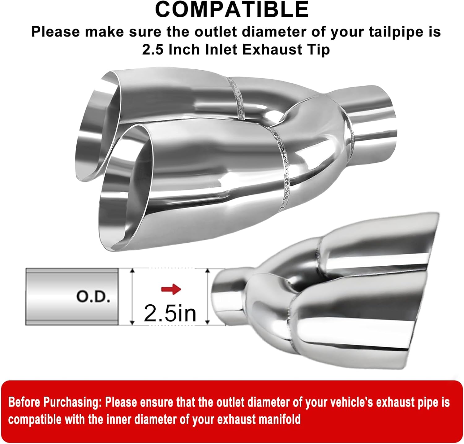 MuHize 2.5 Inch Inlet Exhaust Pipe, 3.5" Outlet 9.5" Overall Dual Exhaust Tip, Stainless Steel Polished, High Performance Exhaust Pipes for Pickup Truck, Car, Truck