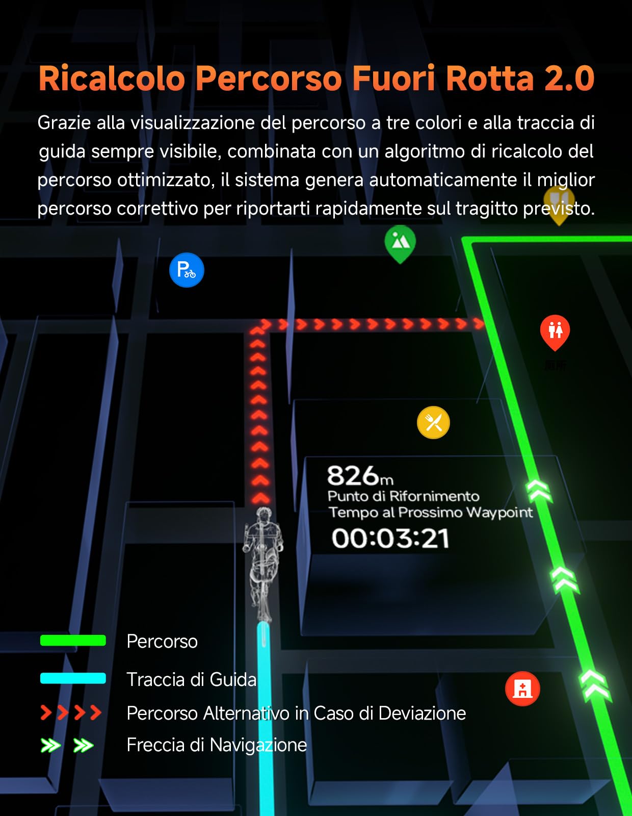 iGPSPORT BiNavi Ciclocomputer GPS, Analisi Allenamento, Navigazione Continua, Rilevamento Movimento, Touchscreen 3,5", Controllo Musica e Action Cam, iClimb Pro, 35H