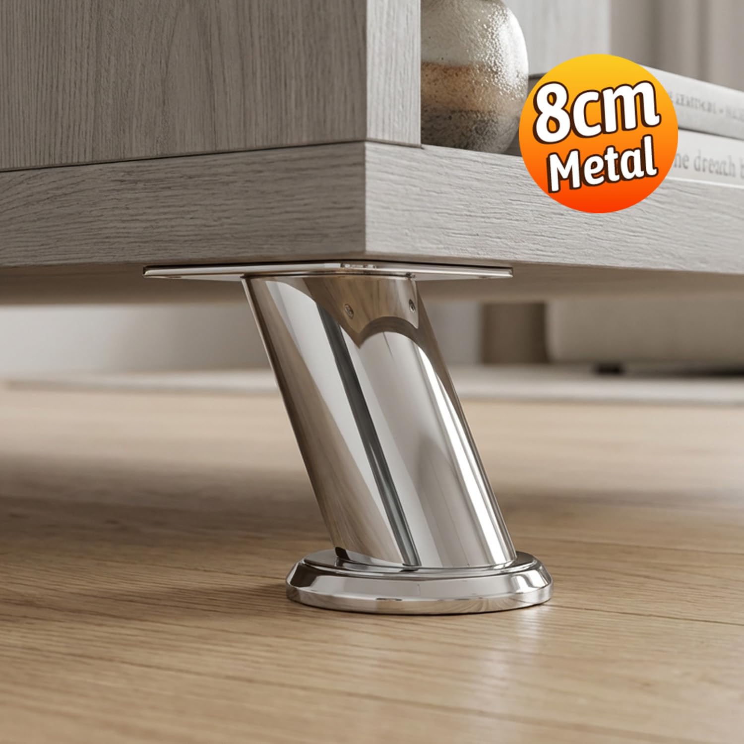 Tablalı Dereceli Ayarlanabilir (8 CM) Krom Metal Baza TV Ünitesi Koltuk Mobilya Ayağı (+2CM)