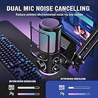Vista 9 de FIFINE Kit de micrófono de transmisión USB para juegos, micrófono de condensador con RGB, cancelación de ruido, Dial de juego/chat Plug & Play
