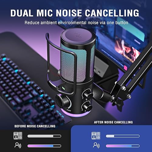Miniatura 9 de FIFINE Kit de micrófono de transmisión USB para juegos, micrófono de condensador con RGB, cancelación de ruido, marcación de juegochat, Plug & Play