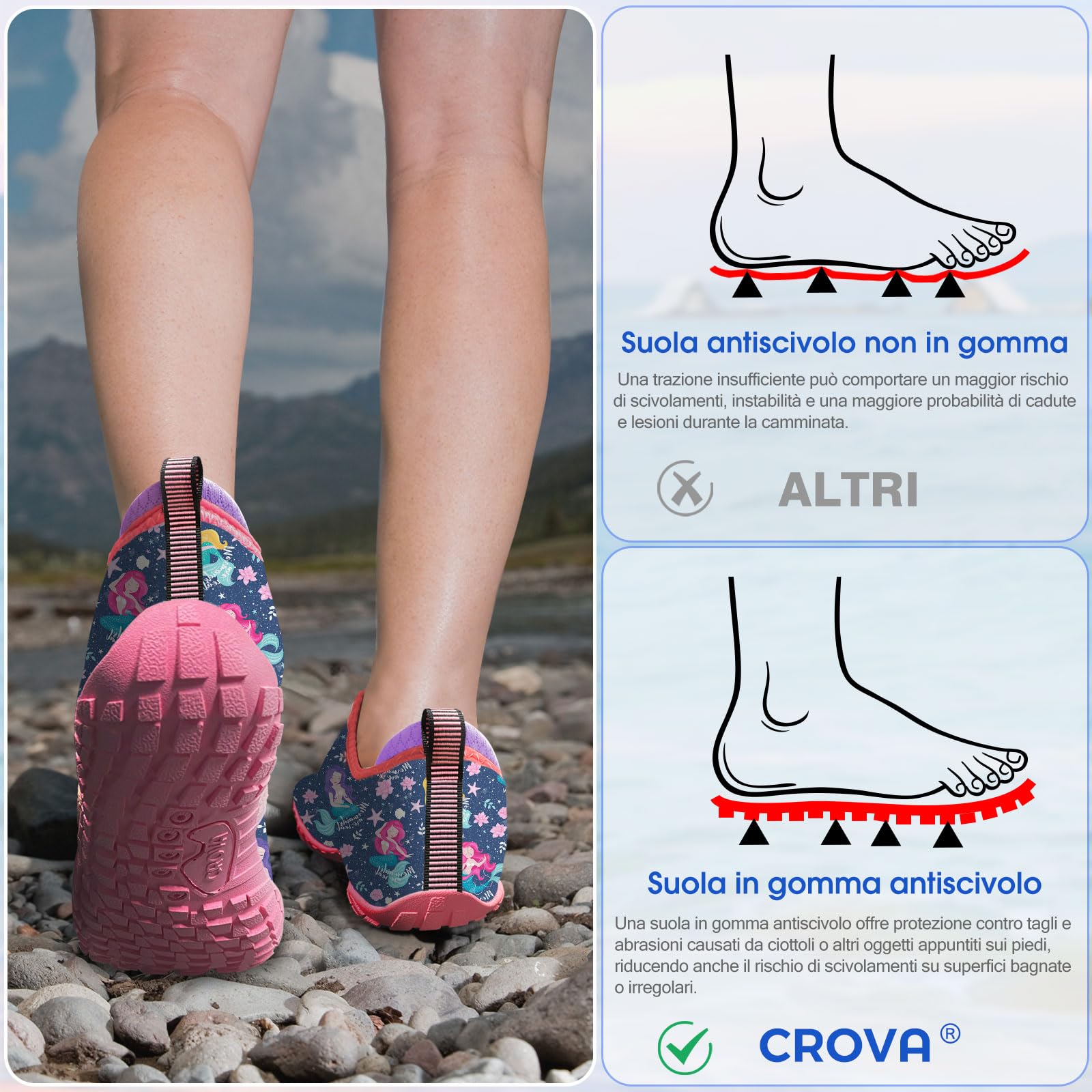 Crova Chaussures Aquatiques Enfants Chaussures d'eau Garçons Filles Antidérapant Séchage Rapide Chaussures de Plage Piscine Surf