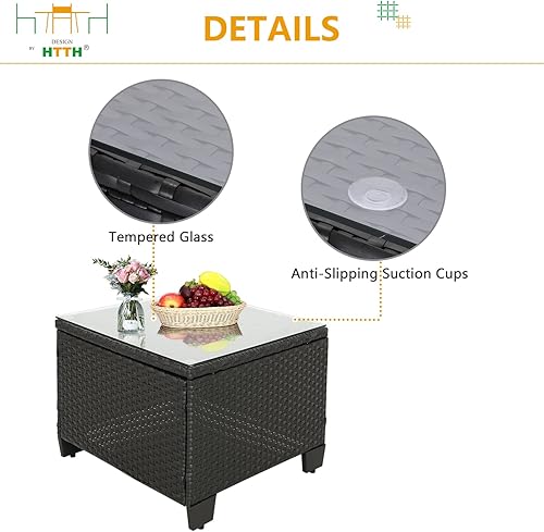 Miniatura 7 de Juego de muebles de patio de 7 piezas para exteriores, sofá de conversación de mimbre de ratán, juegos seccionales de jardín con cojines lavables,