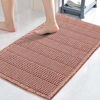 H.VERSAILTEX Upgraded Waffle Bath Mat Super Absorbent Bathroom Mats Non Slip Bath Rugs for Bathroom Floor Machine Washable Dry Fast Bathroom Rugs for Beside Tub, 24" x 36", Soft Pink
