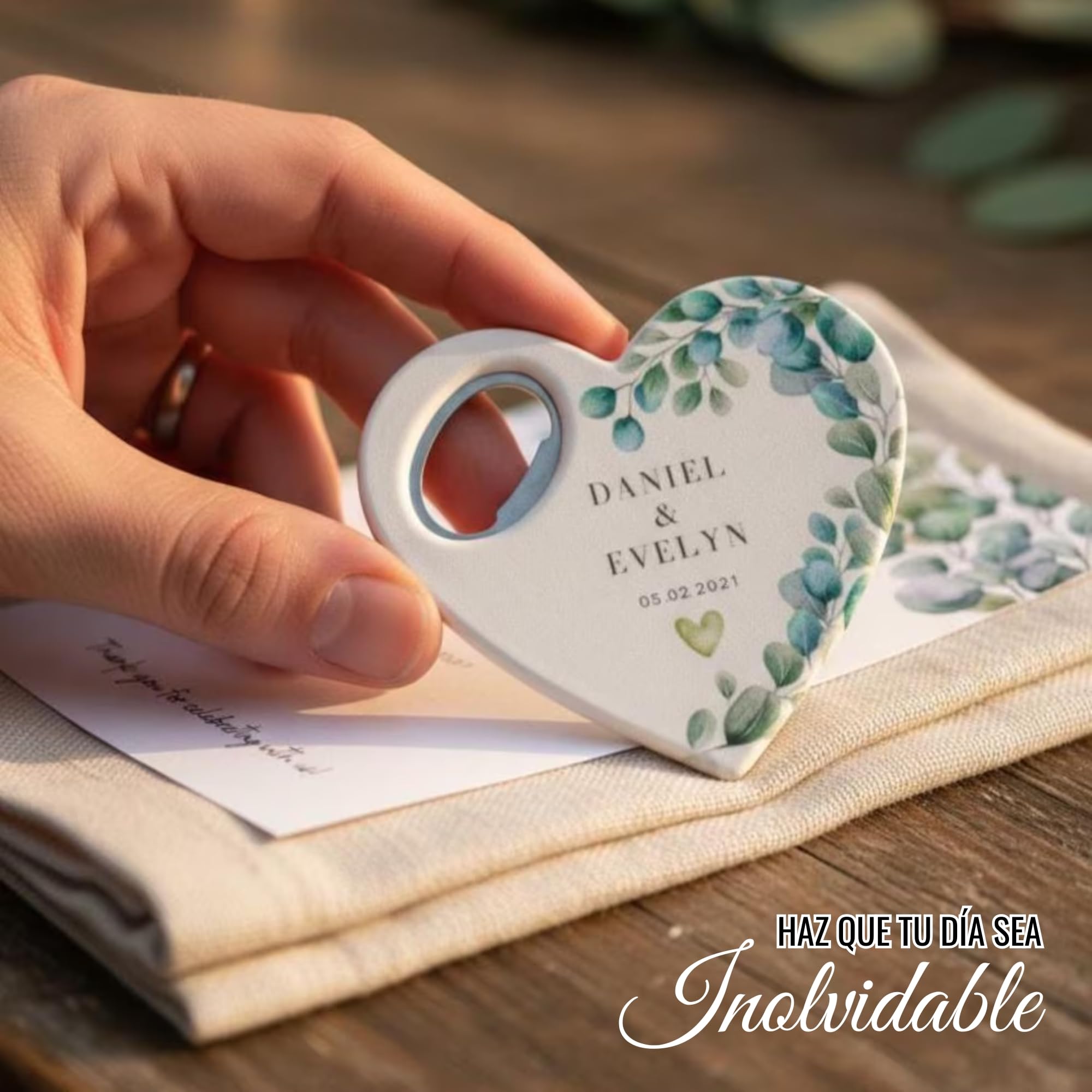 Recuerdo de boda personalizado, Favor de ducha nupcial para la invitada, Recuerdos de boda y abretarjetas con imán de agradecimiento (Pack de 30) (Abrebotellas + Tarjeta de Agradecimiento)