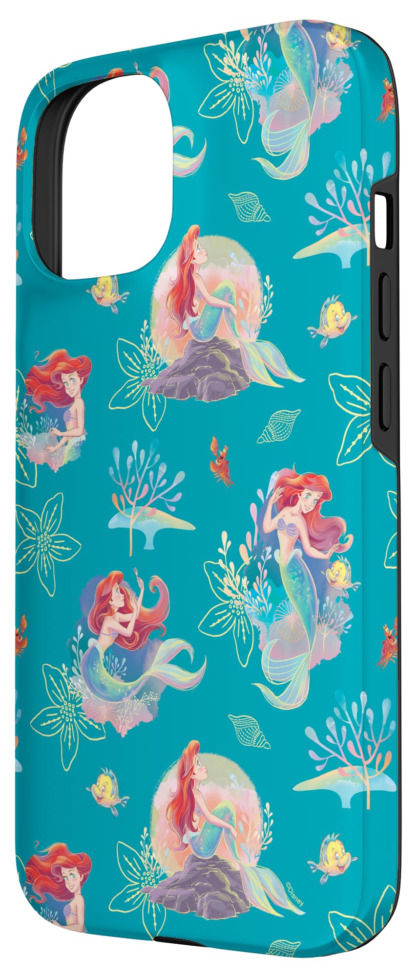 Custodia per iPhone 15 Disney Princess Ariel Flounder e Sebastian sotto il mare